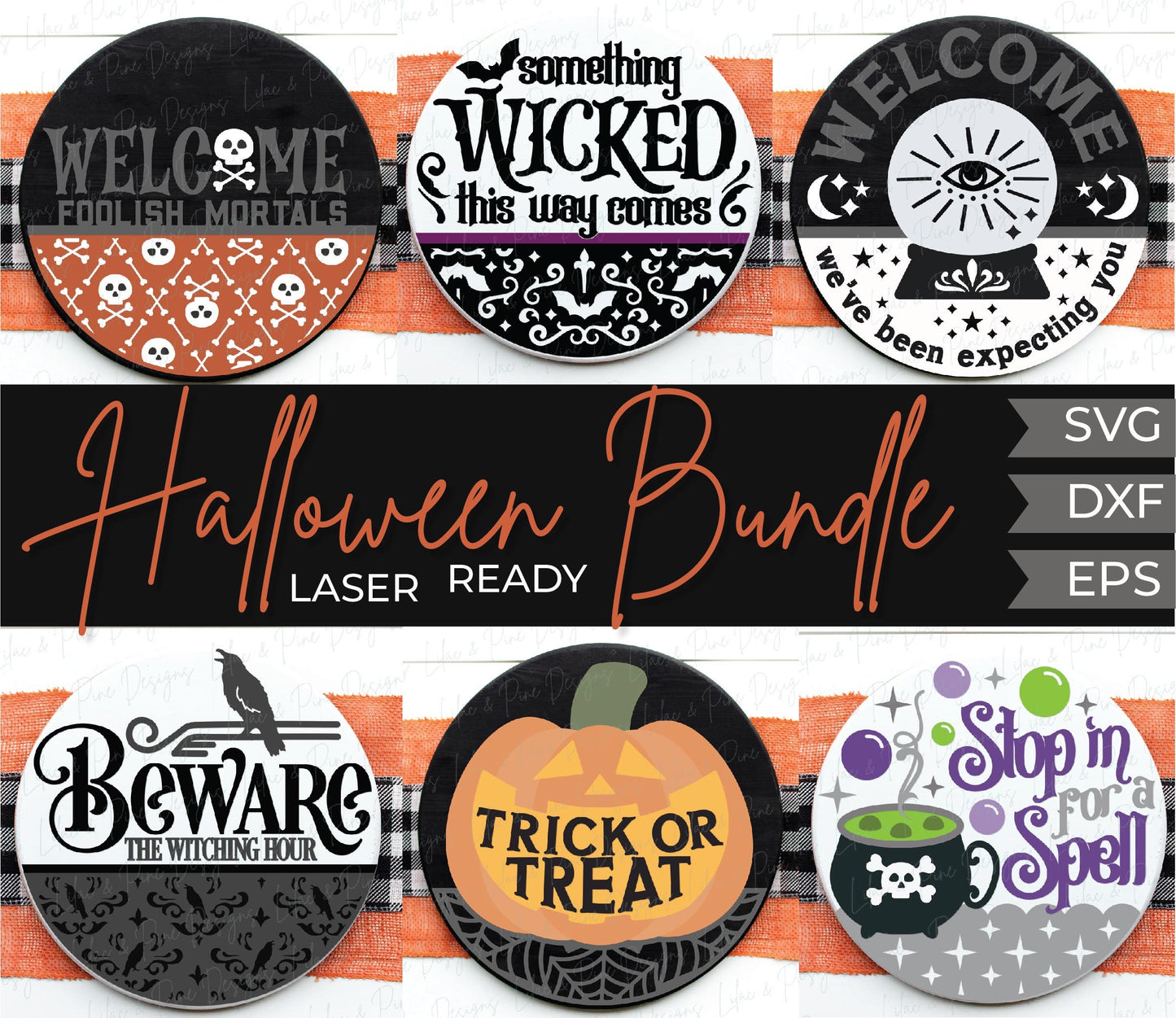 Halloween welcome sign bundle, Spooky door hanger SVG, foolish mortals svg, trick or treat SVG, witching hour, Glowforge SVG, laser cut file
