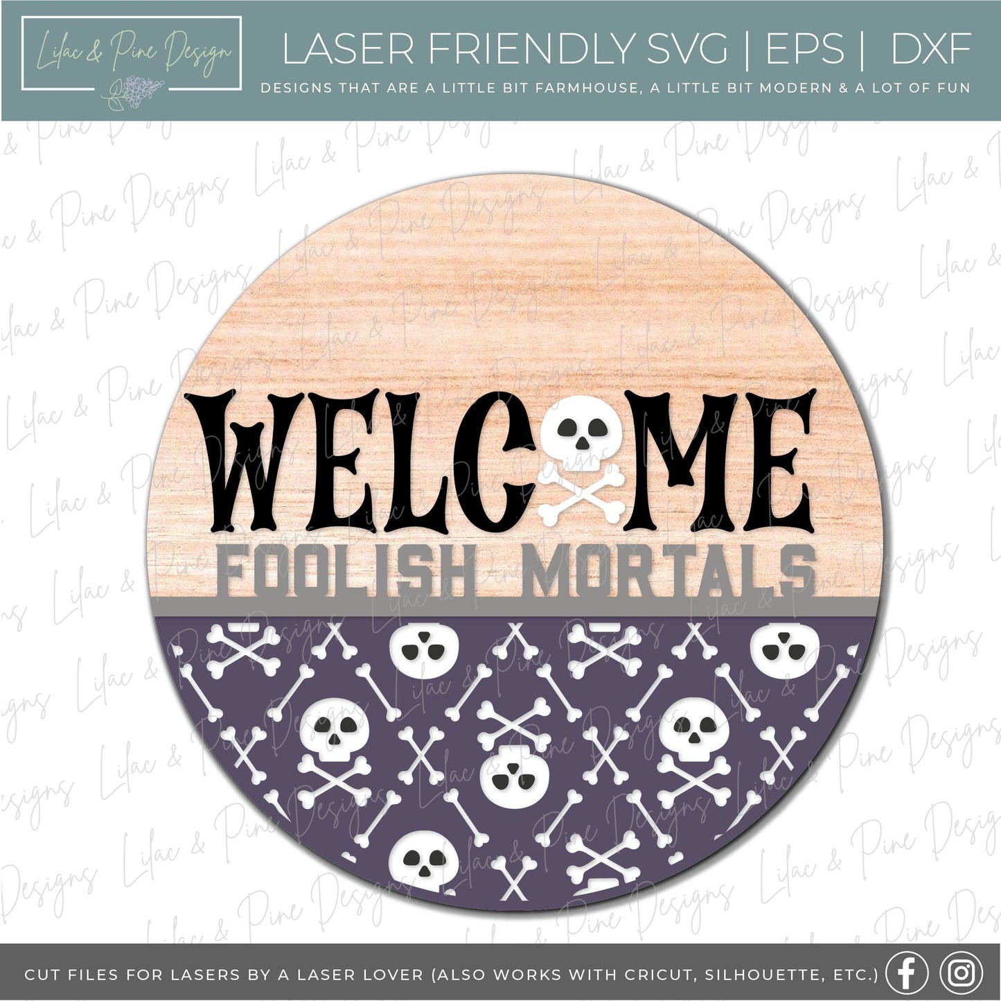 Welcome Foolish Mortals sign, skull and crossbones SVG, Halloween door hanger SVG, Skeleton welcome sign, Glowforge Svg, laser cut file