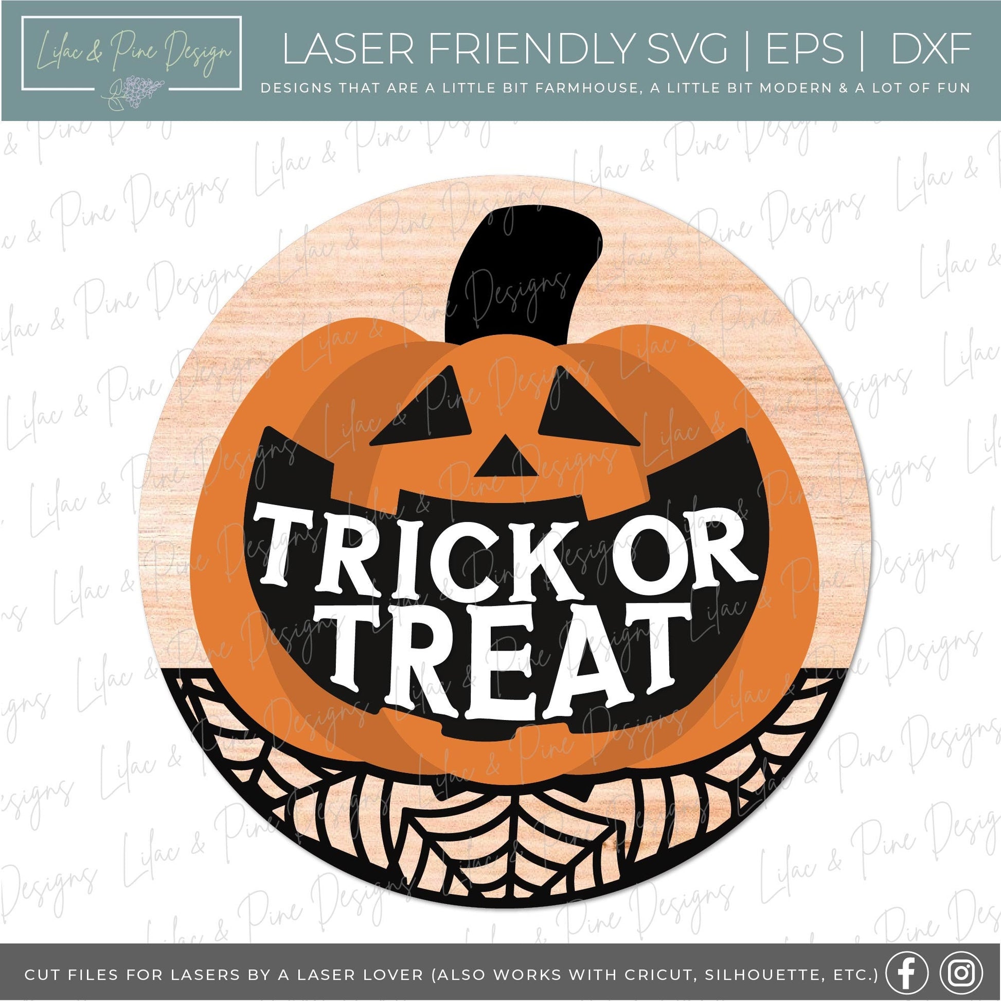 Trick or Treat sign SVG, Cute Halloween welcome, pumpkin door hanger SVG, jack o lantern svg, happy Halloween, Glowforge Svg, laser cut file