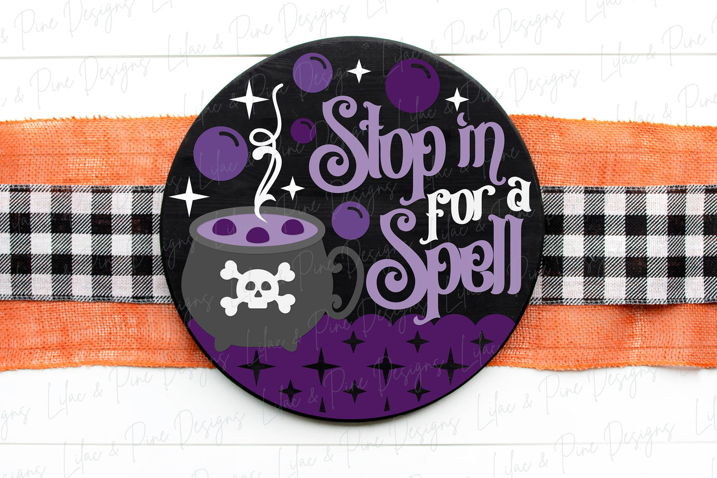Stop in for a Spell sign SVG, spooky door hanger SVG, Halloween welcome sign SVG, witchy sign, cauldron svg, Glowforge Svg, laser cut file