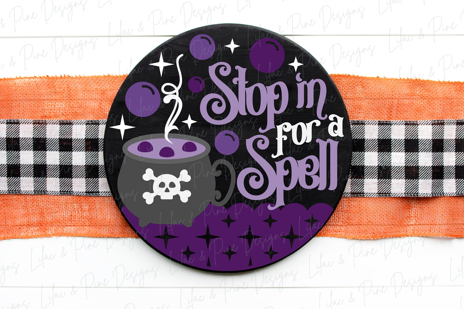 Stop in for a Spell sign SVG, spooky door hanger SVG, Halloween welcome sign SVG, witchy sign, cauldron svg, Glowforge Svg, laser cut file