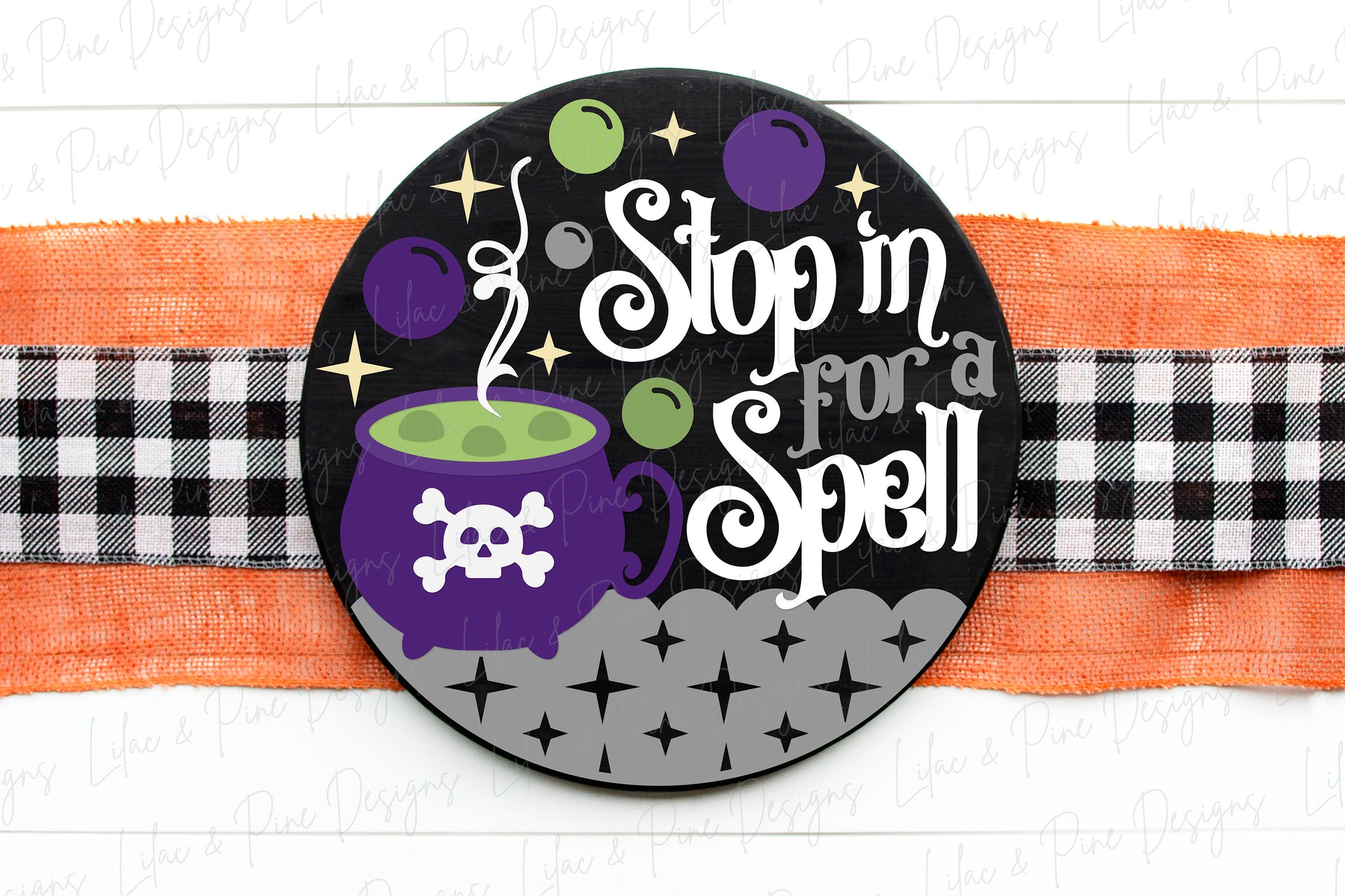 Stop in for a Spell sign SVG, spooky door hanger SVG, Halloween welcome sign SVG, witchy sign, cauldron svg, Glowforge Svg, laser cut file
