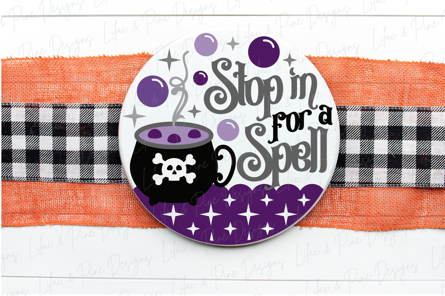 Stop in for a Spell sign SVG, spooky door hanger SVG, Halloween welcome sign SVG, witchy sign, cauldron svg, Glowforge Svg, laser cut file