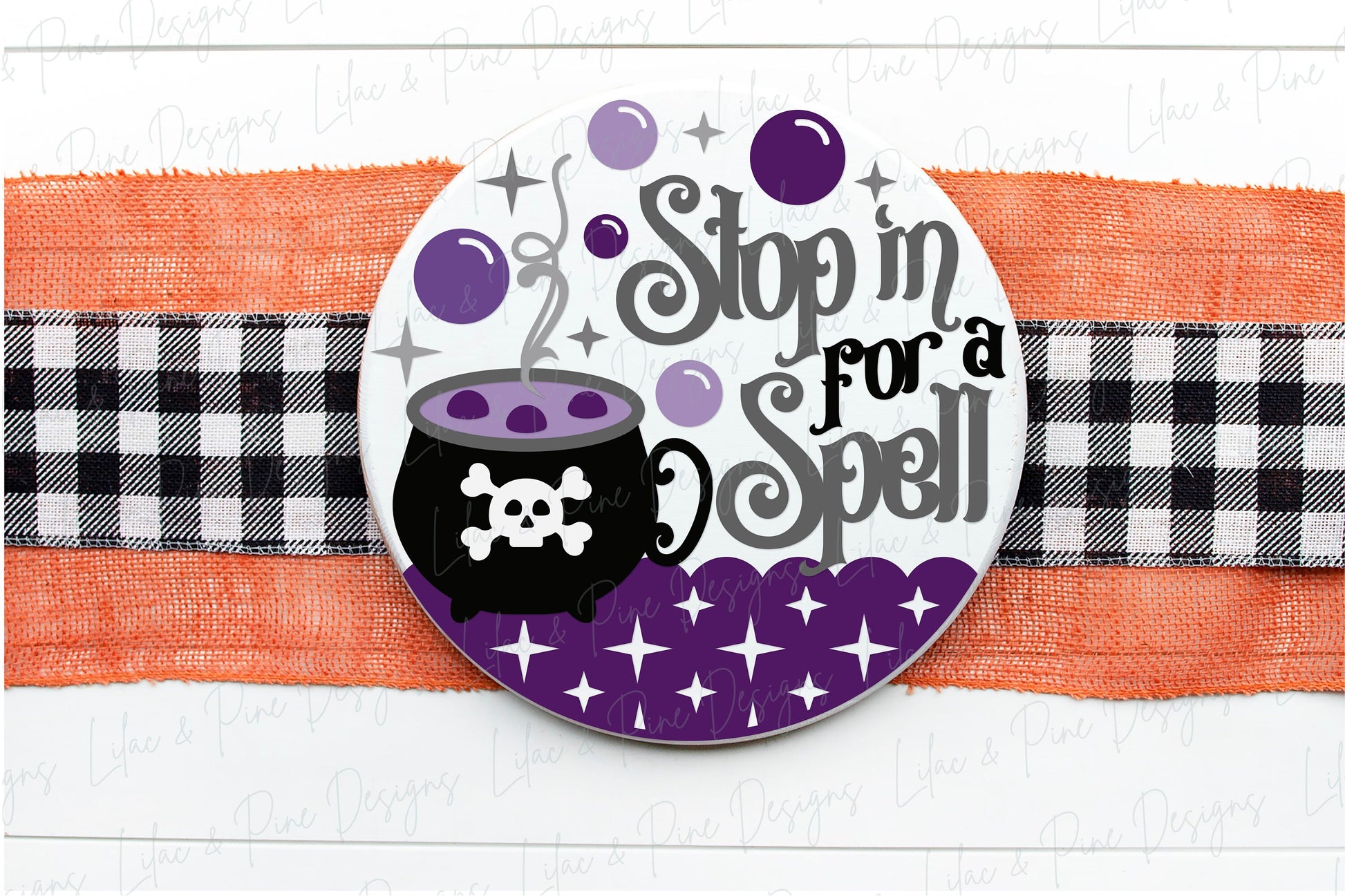Stop in for a Spell sign SVG, spooky door hanger SVG, Halloween welcome sign SVG, witchy sign, cauldron svg, Glowforge Svg, laser cut file