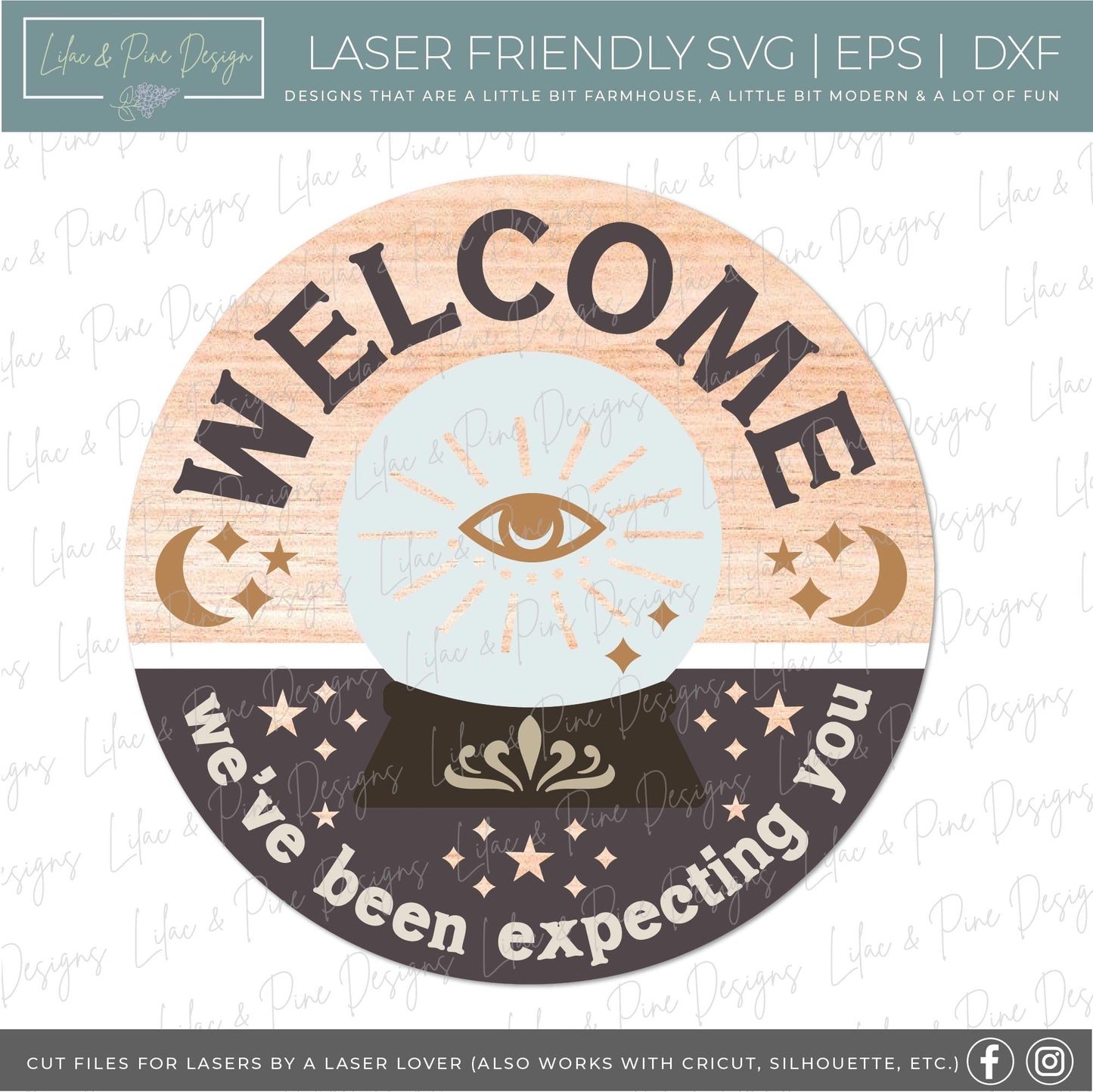 We've Been Expecting You, witchy door hanger SVG, Halloween welcome sign SVG, crystal ball front door sign, Glowforge Svg, laser cut file