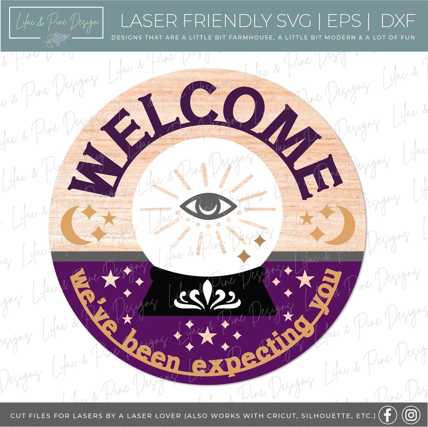 We've Been Expecting You, witchy door hanger SVG, Halloween welcome sign SVG, crystal ball front door sign, Glowforge Svg, laser cut file