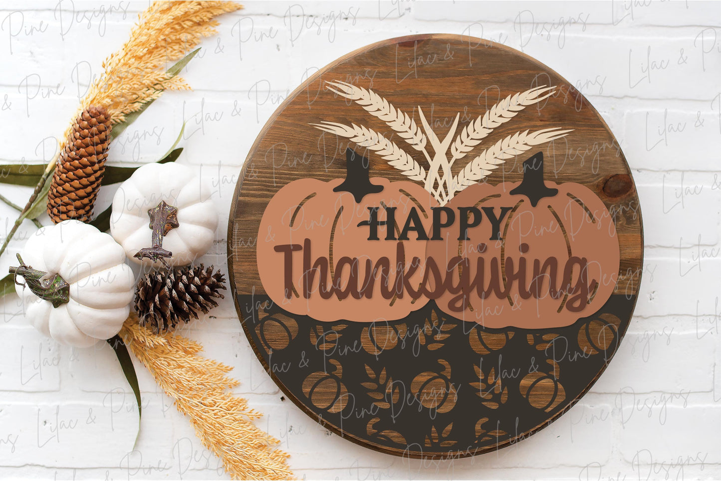 Happy Thanksgiving door hanger SVG, Wheat and Pumpkin sign SVG, Thanksgiving welcome sign, Thanksgiving decor, Glowforge SVG, laser cut file