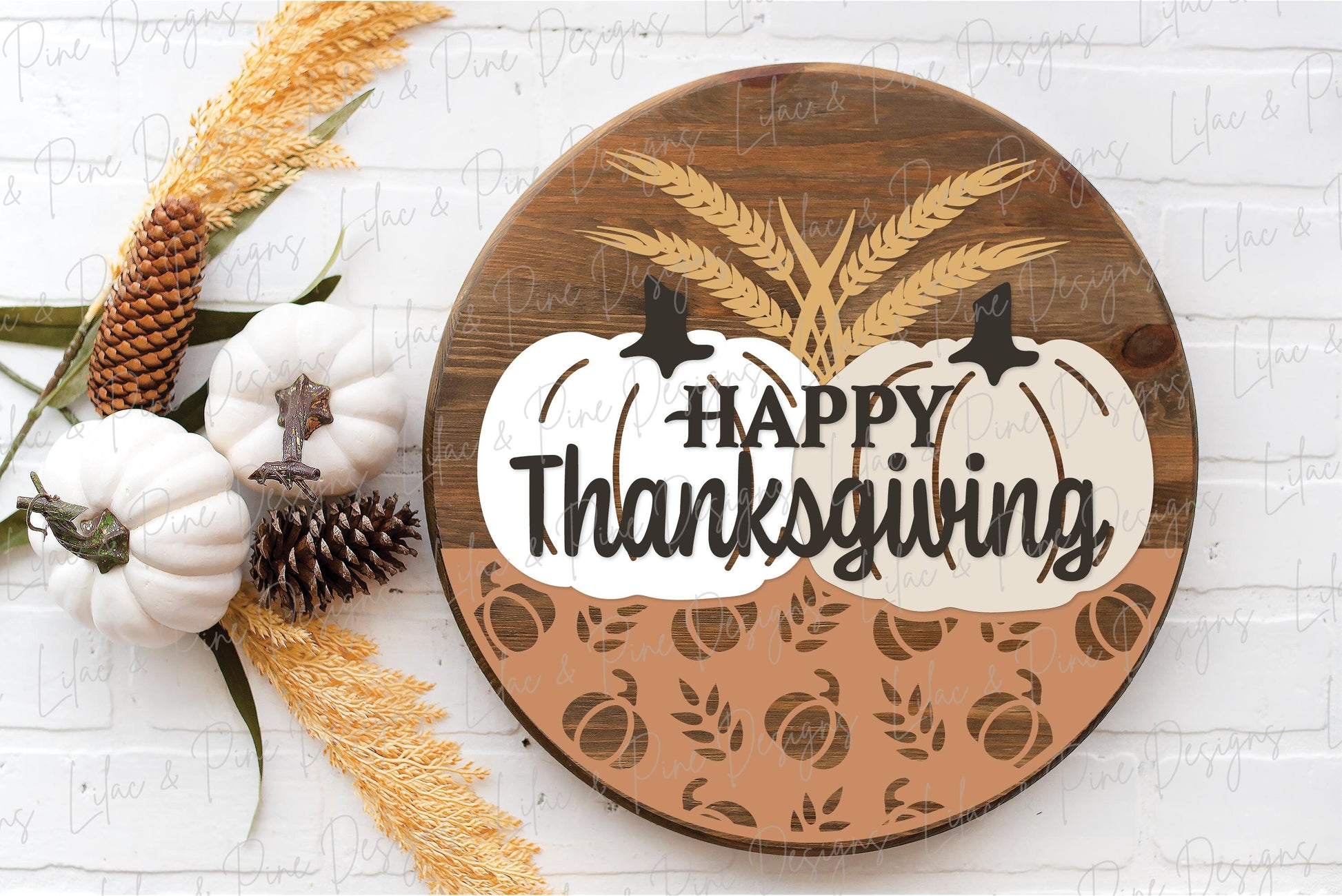 Happy Thanksgiving door hanger SVG, Wheat and Pumpkin sign SVG, Thanksgiving welcome sign, Thanksgiving decor, Glowforge SVG, laser cut file