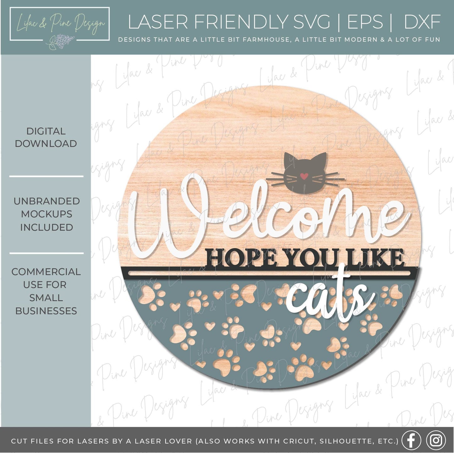 Welcome hope you like cats sign SVG, Cat lover SVG, cat owner door hanger, pet sign SVG, Glowforge Svg, laser cut file, digital download