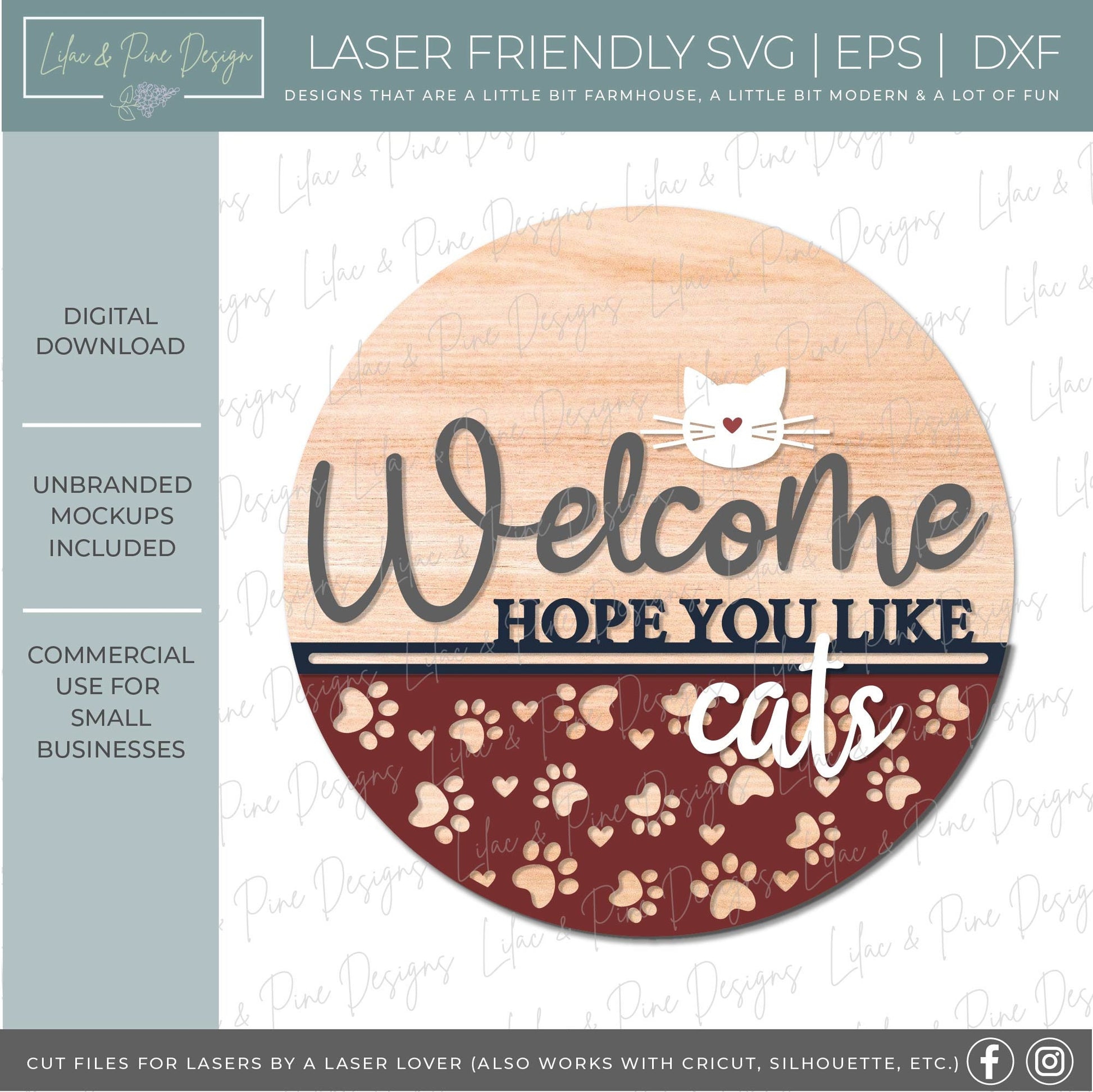 Welcome hope you like cats sign SVG, Cat lover SVG, cat owner door hanger, pet sign SVG, Glowforge Svg, laser cut file, digital download