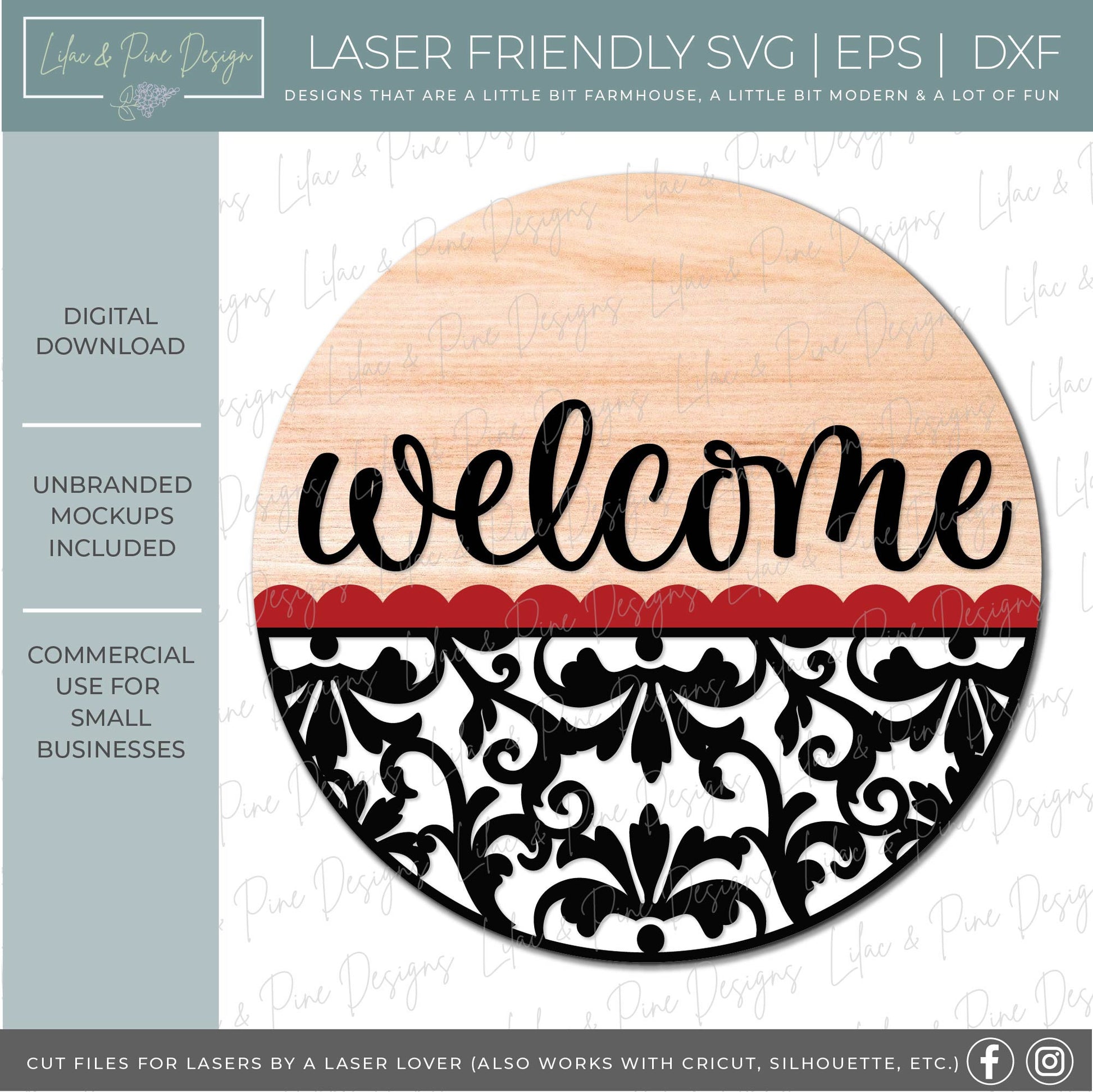 Elegant welcome sign SVG, Flourish door hanger SVG, everyday round welcome sign SVG, Glowforge Svg, laser cut file, digital download