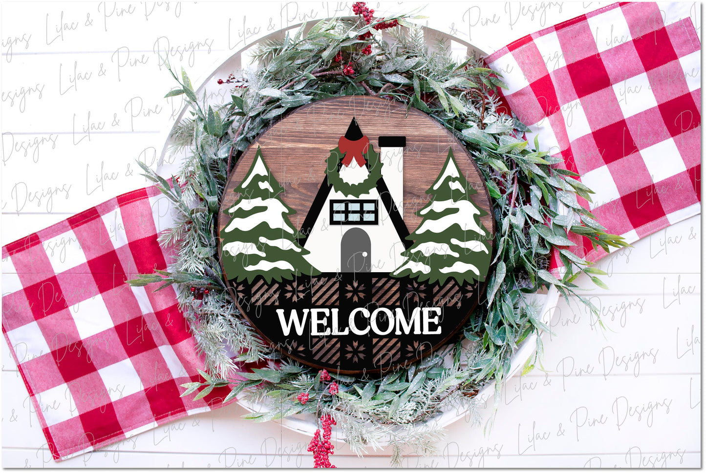 Christmas lodge round sign SVG, Christmas door hanger, Fair isle welcome sign SVG, Glowforge Svg, laser cut file, digital download