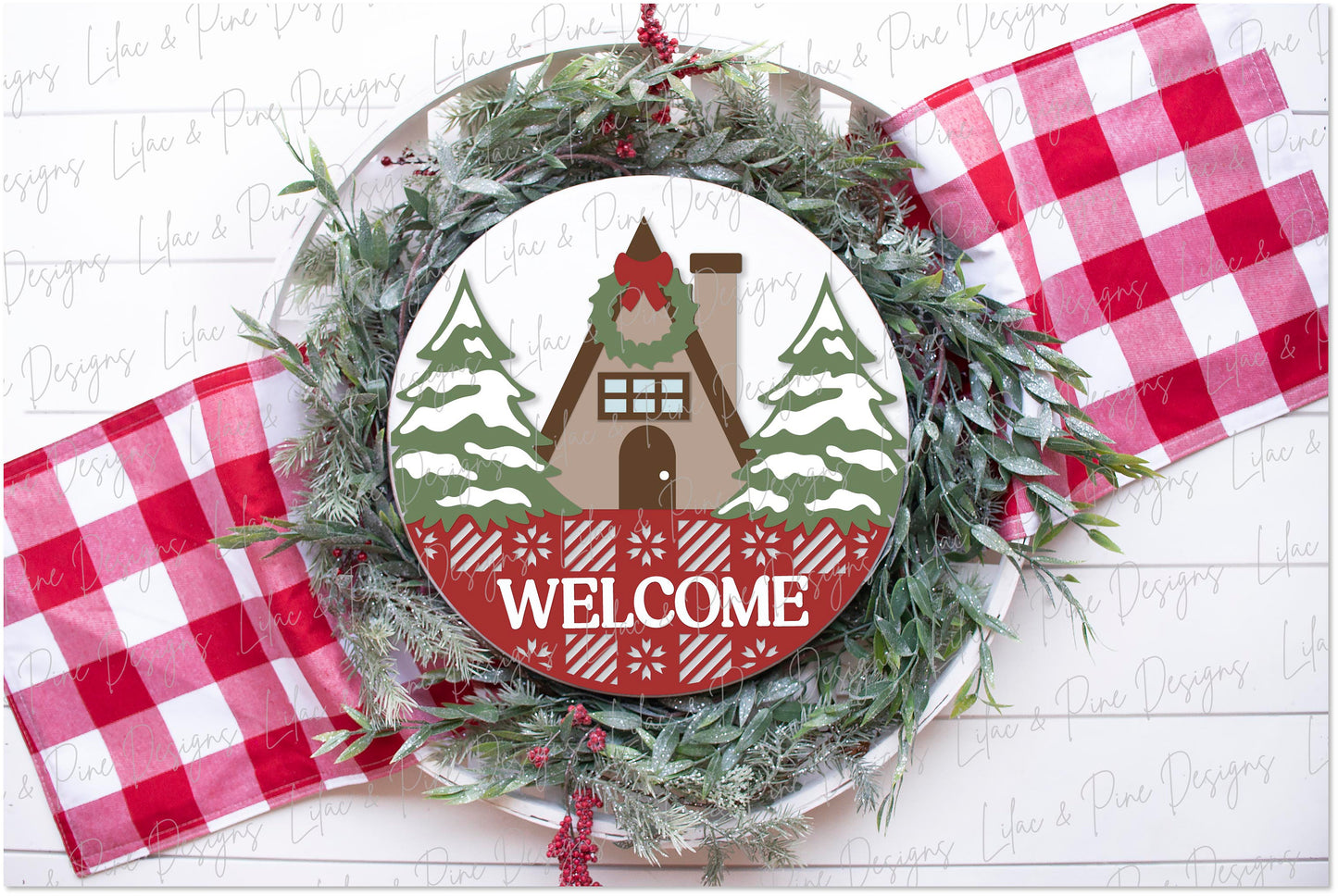 Christmas lodge round sign SVG, Christmas door hanger, Fair isle welcome sign SVG, Glowforge Svg, laser cut file, digital download