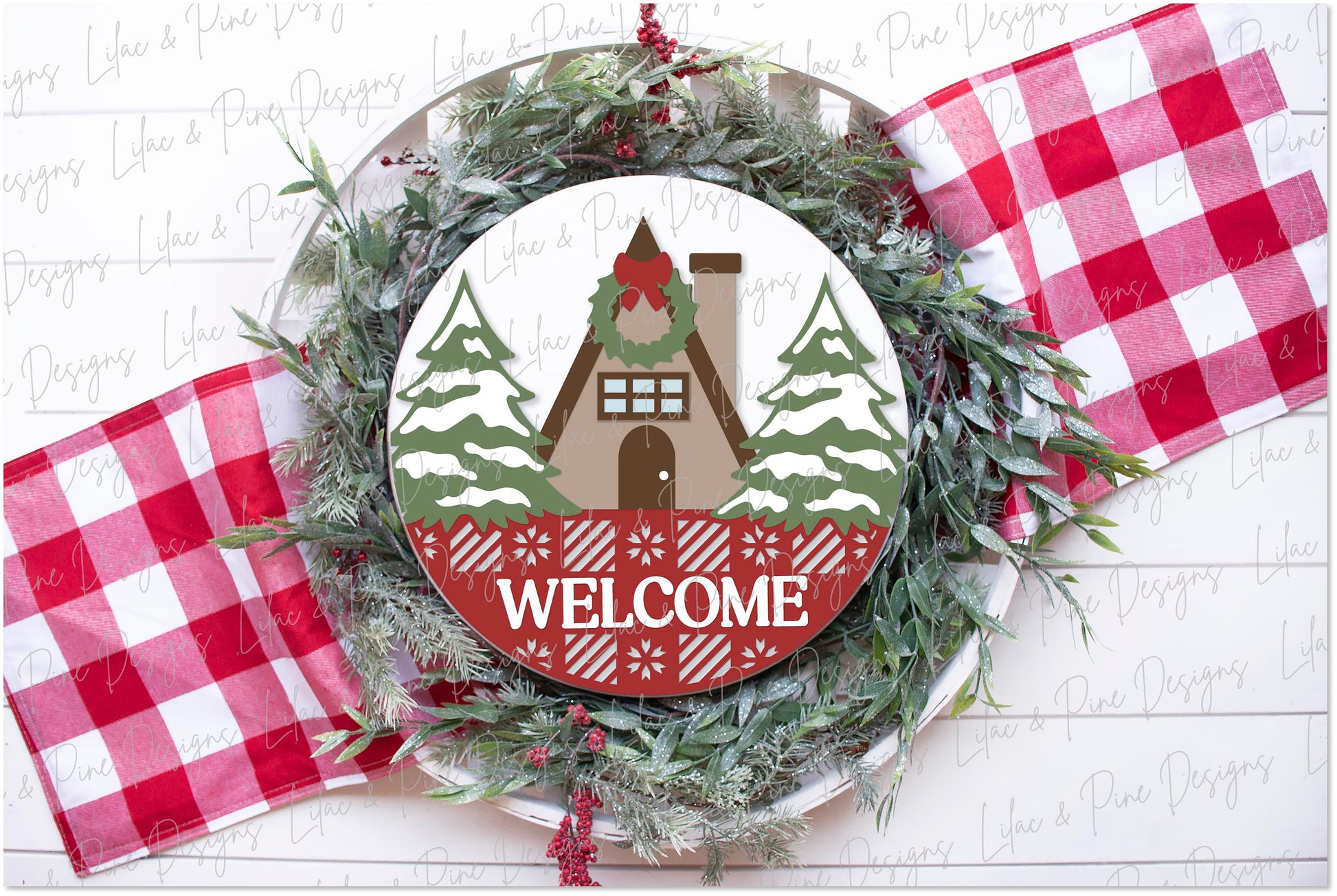 Christmas lodge round sign SVG, Christmas door hanger, Fair isle welcome sign SVG, Glowforge Svg, laser cut file, digital download