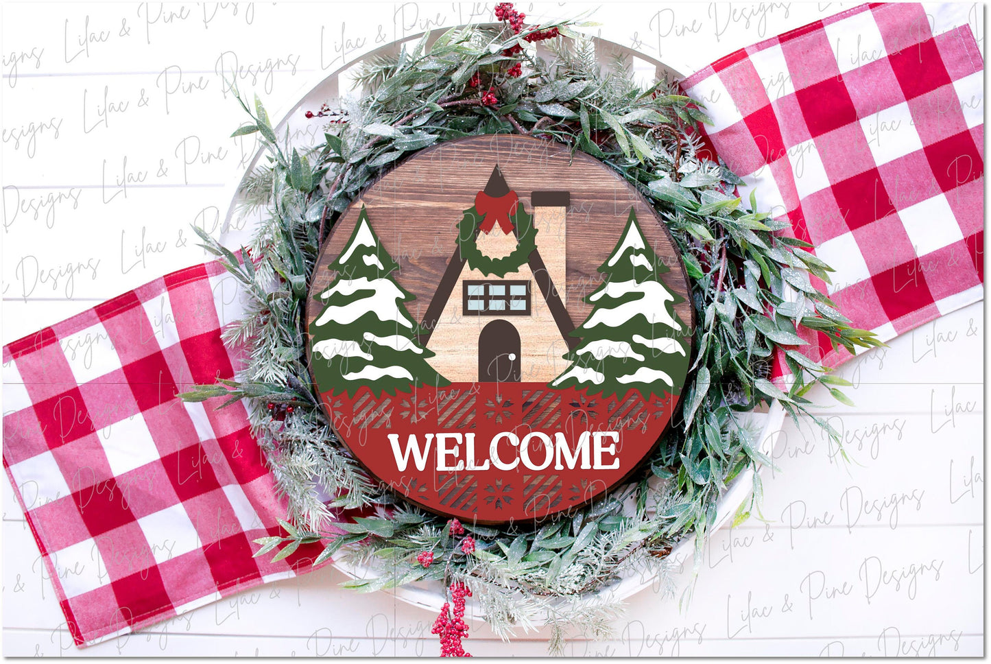 Christmas lodge round sign SVG, Christmas door hanger, Fair isle welcome sign SVG, Glowforge Svg, laser cut file, digital download