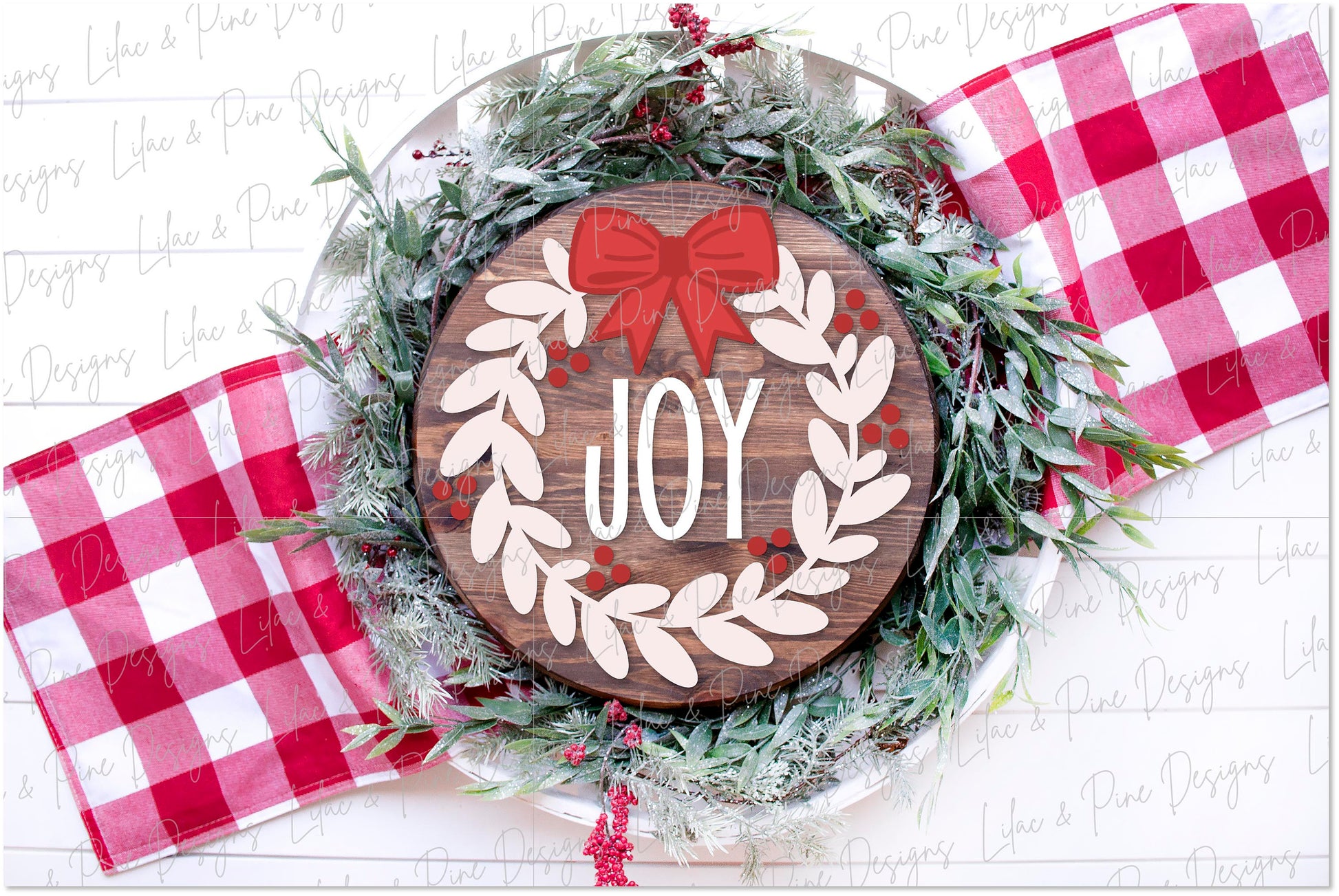 Christmas wreath round sign SVG, Joy door hanger, Holly Berry welcome sign SVG, Glowforge Svg, laser cut file, digital download