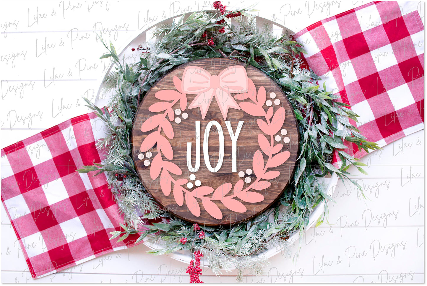 Christmas wreath round sign SVG, Joy door hanger, Holly Berry welcome sign SVG, Glowforge Svg, laser cut file, digital download