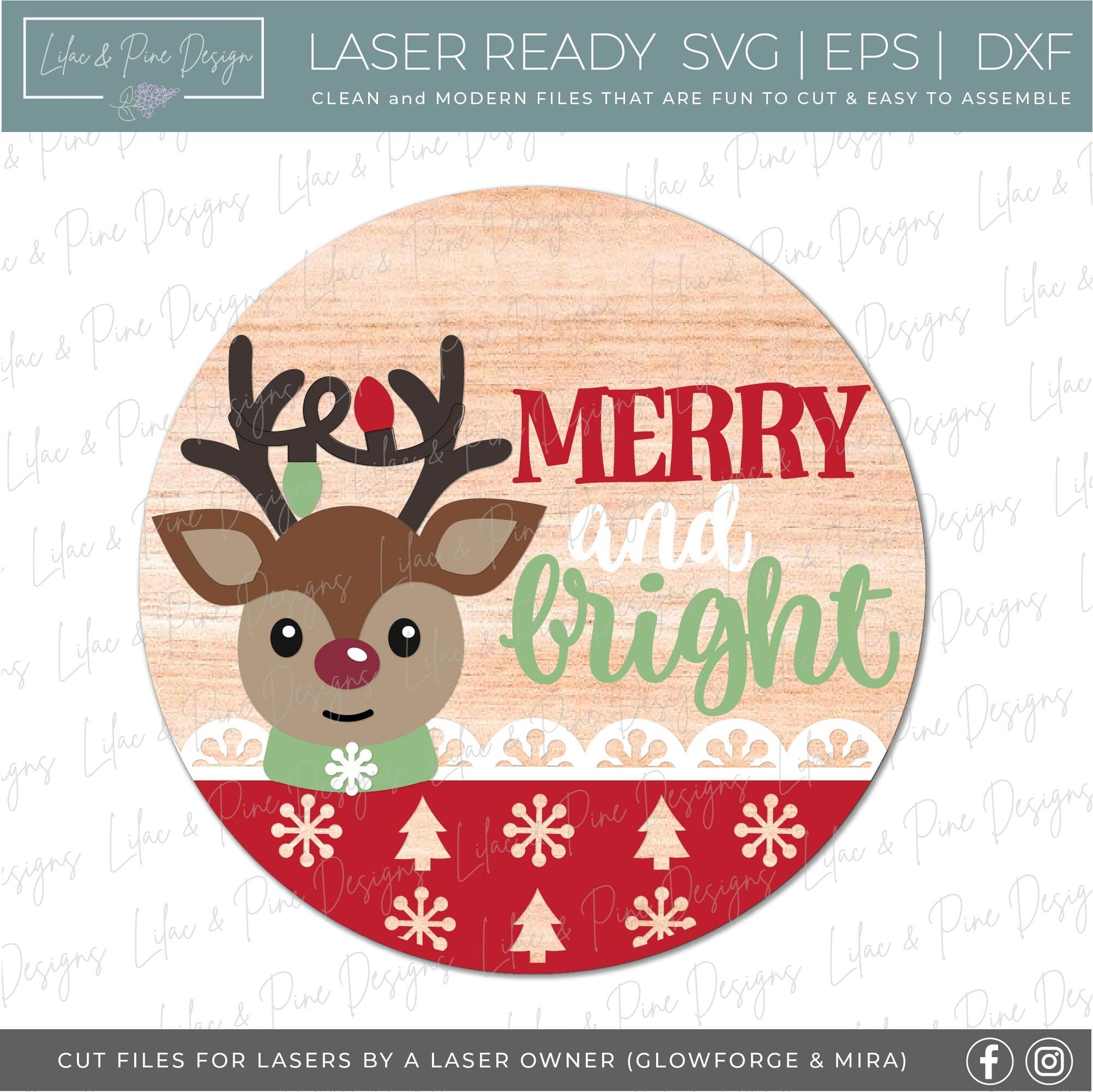 Merry and bright sign SVG, Reindeer door hanger, cute Christmas welcome sign SVG, Glowforge Svg, laser cut file, digital download