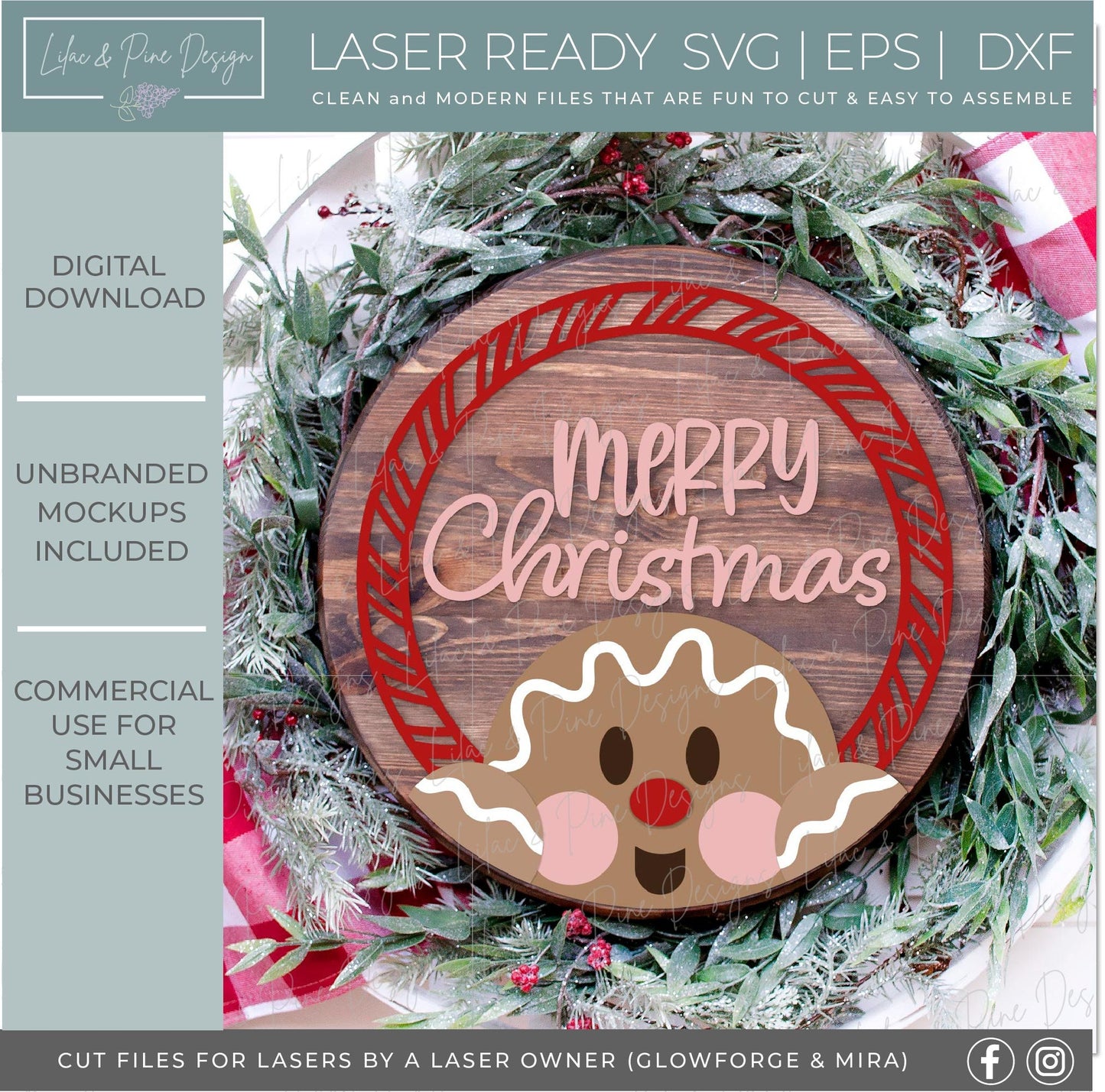 Gingerbread round sign SVG, Christmas door hanger, Peppermint welcome sign, cute Merry Christmas sign SVG, Glowforge Svg, laser cut file