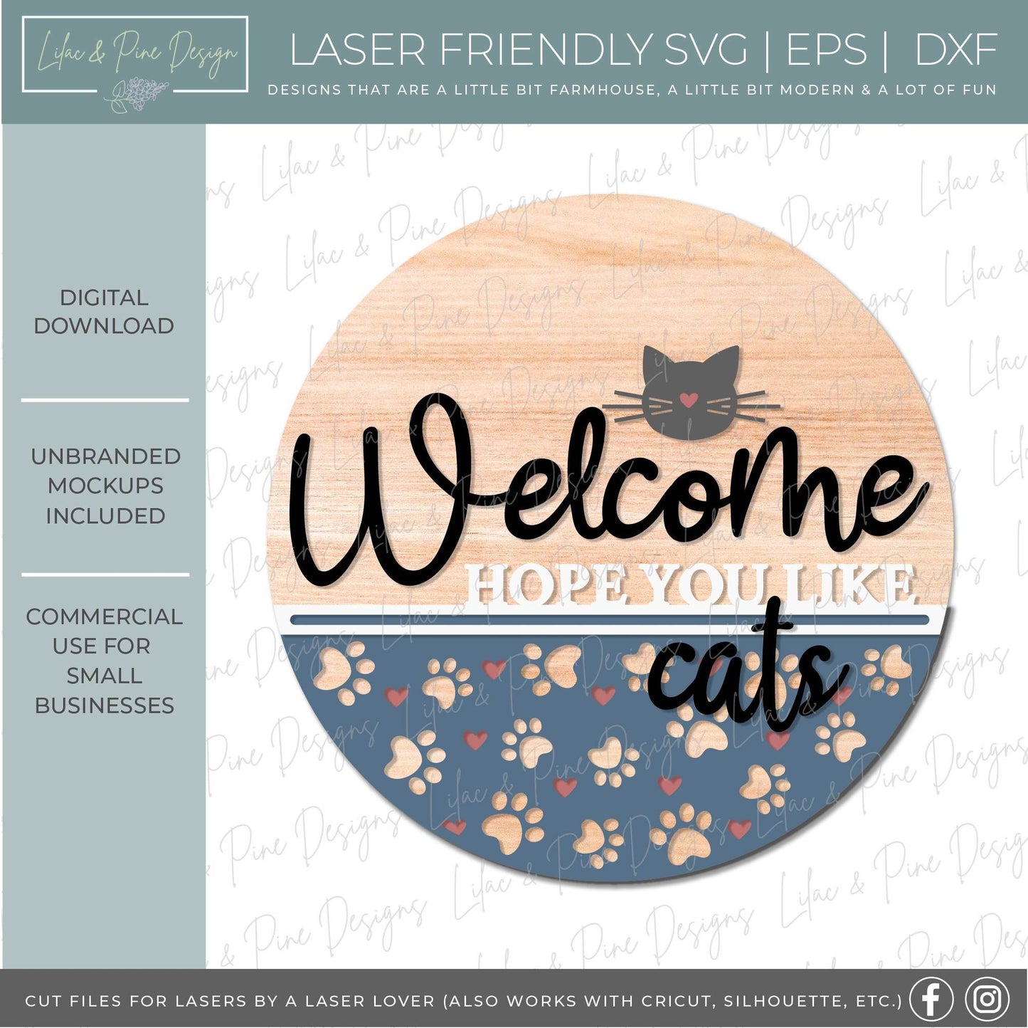 Welcome hope you like cats sign SVG, Cat lover SVG, cat owner door hanger, pet sign SVG, Glowforge Svg, laser cut file, digital download