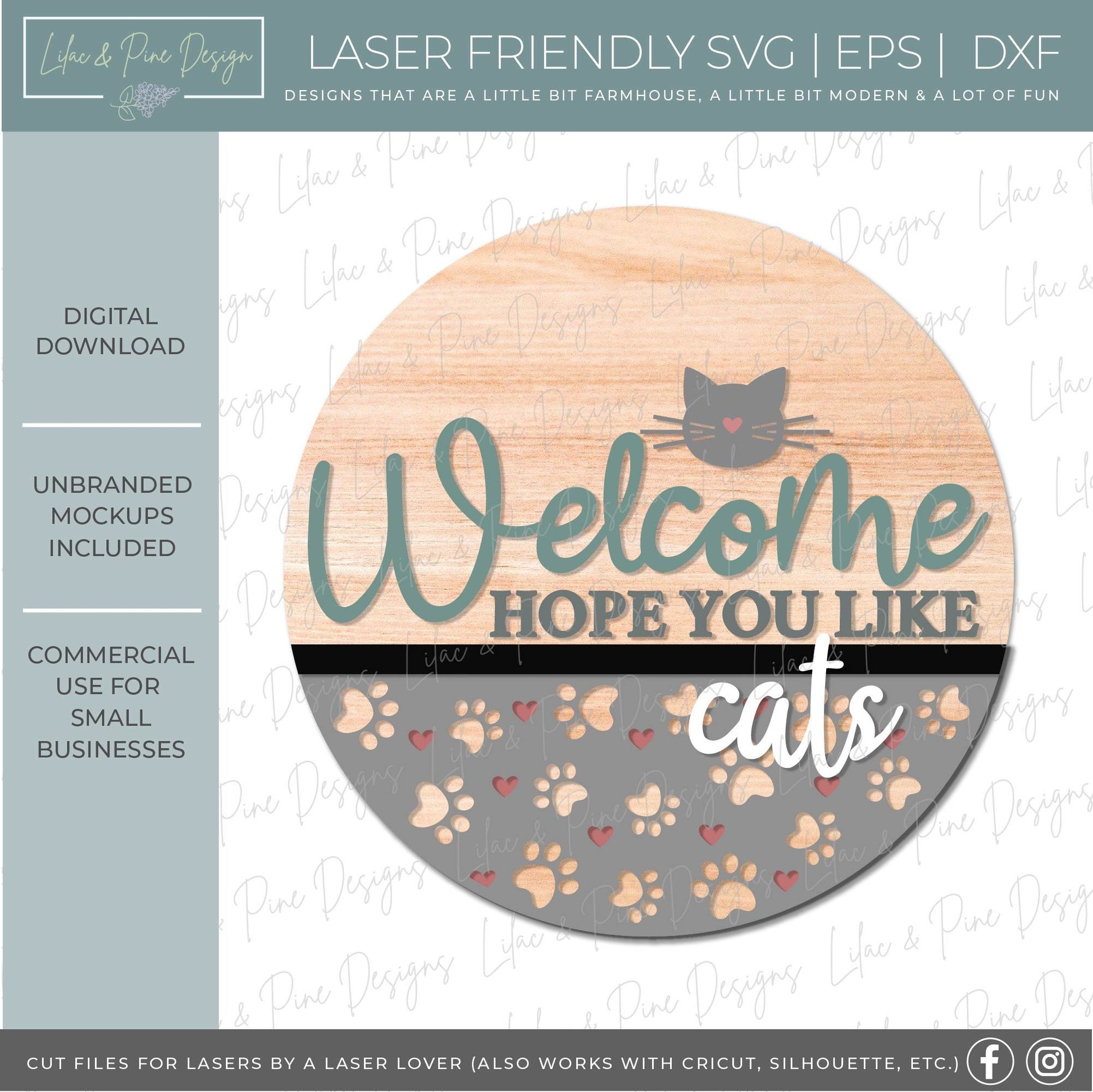 Welcome hope you like cats sign SVG, Cat lover SVG, cat owner door hanger, pet sign SVG, Glowforge Svg, laser cut file, digital download