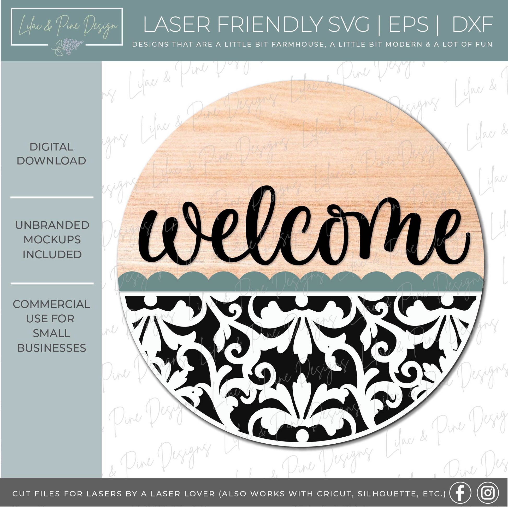 Elegant welcome sign SVG, Flourish door hanger SVG, everyday round welcome sign SVG, Glowforge Svg, laser cut file, digital download