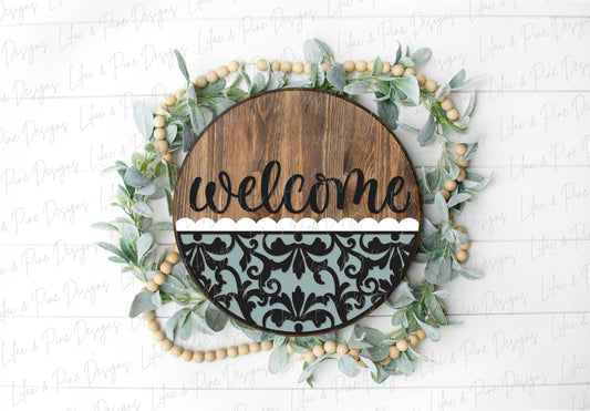 Elegant welcome sign SVG, Flourish door hanger SVG, everyday round welcome sign SVG, Glowforge Svg, laser cut file, digital download