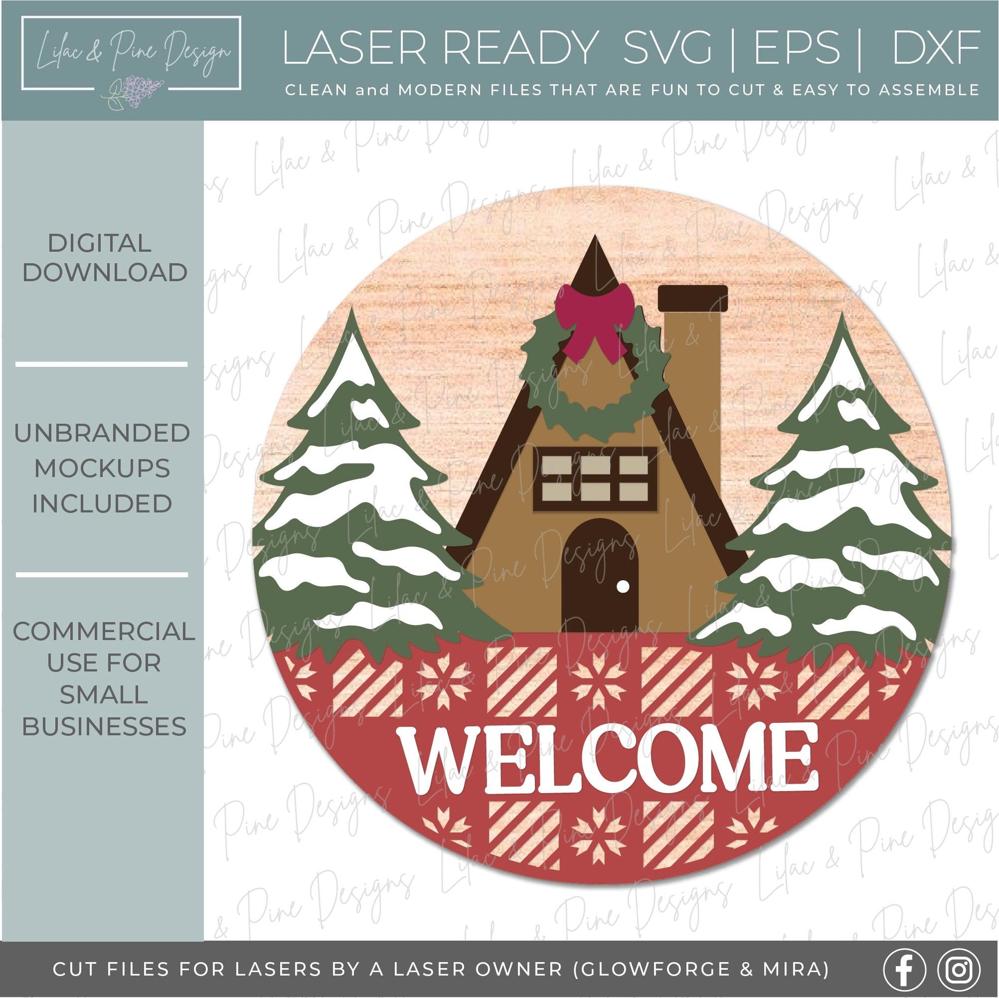 Christmas lodge round sign SVG, Christmas door hanger, Fair isle welcome sign SVG, Glowforge Svg, laser cut file, digital download