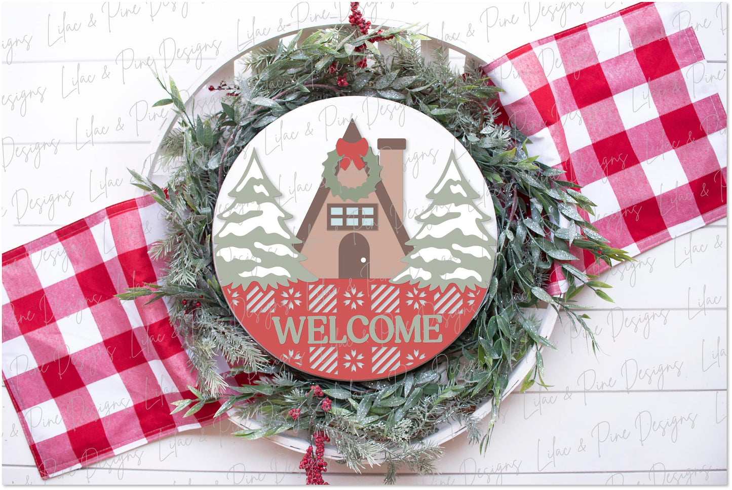 Christmas lodge round sign SVG, Christmas door hanger, Fair isle welcome sign SVG, Glowforge Svg, laser cut file, digital download