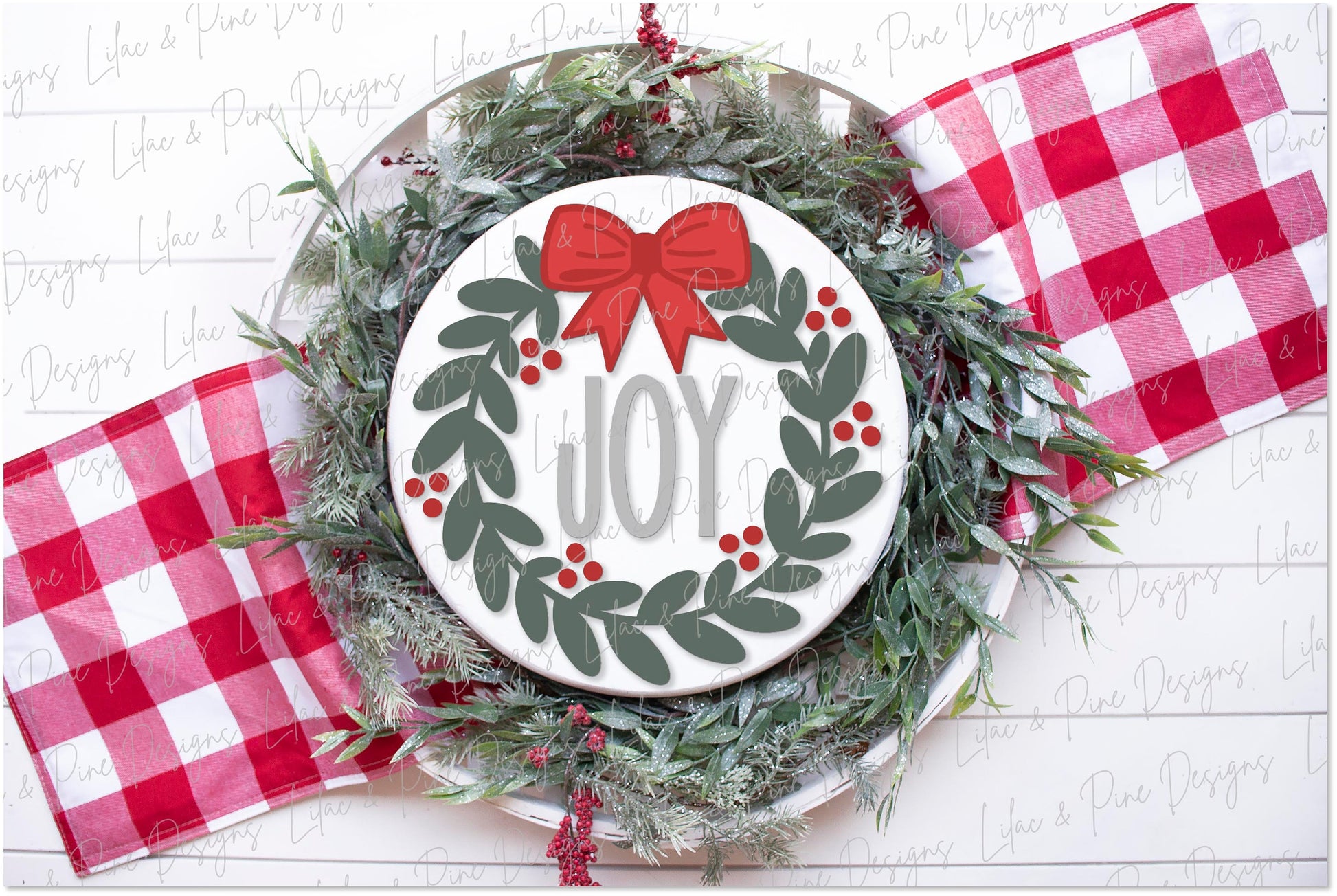 Christmas wreath round sign SVG, Joy door hanger, Holly Berry welcome sign SVG, Glowforge Svg, laser cut file, digital download