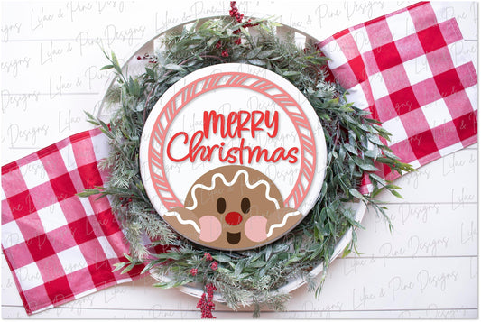 Gingerbread round sign SVG, Christmas door hanger, Peppermint welcome sign, cute Merry Christmas sign SVG, Glowforge Svg, laser cut file