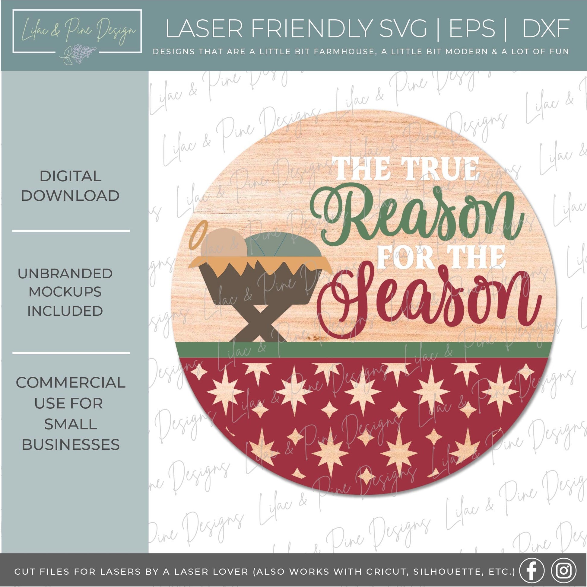 Nativity round sign SVG, Christmas door hanger, Reason for the season SVG, Jesus welcome sign SVG, Glowforge Svg, laser cut file
