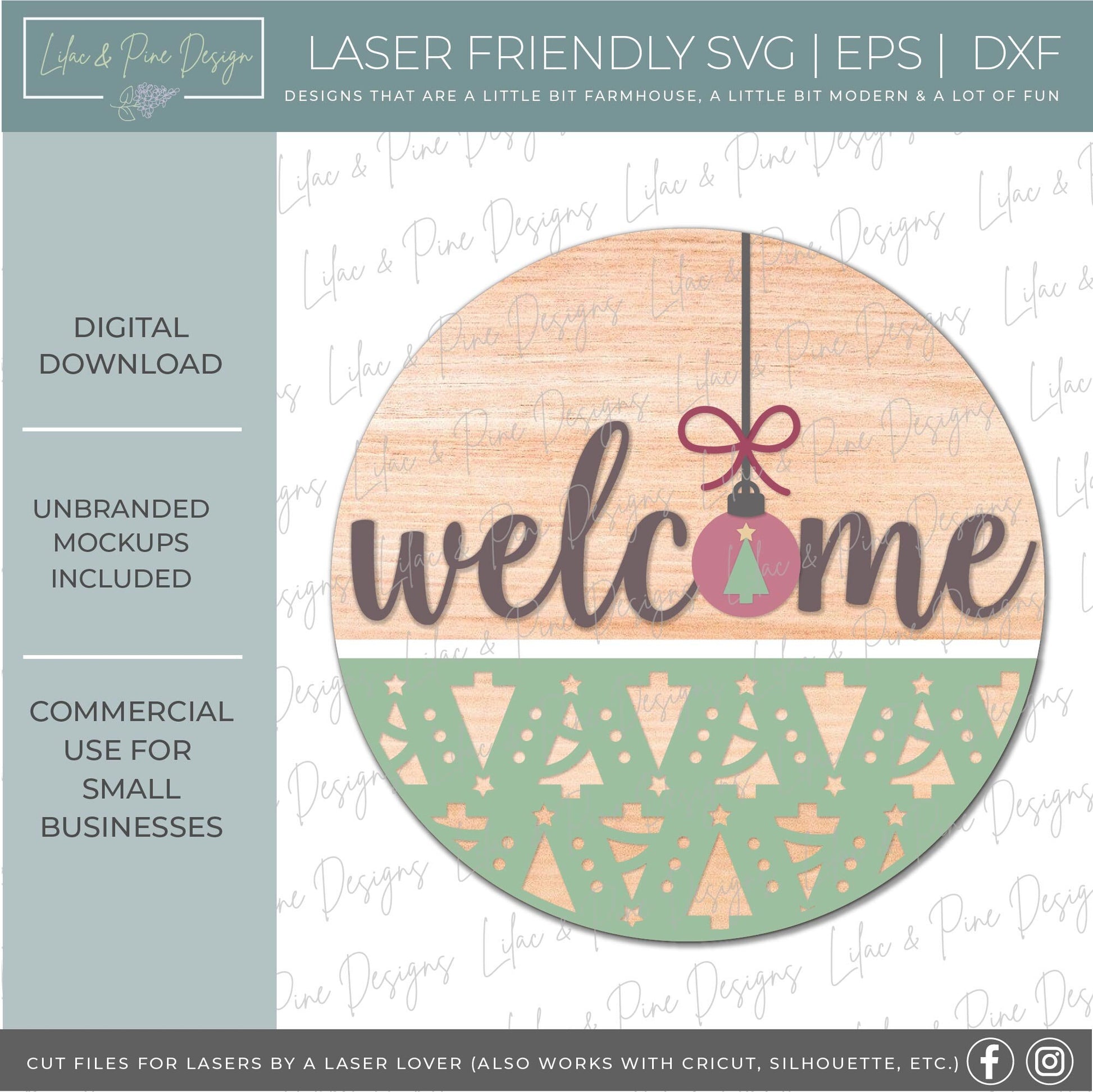 Christmas Tree welcome sign SVG, Christmas door hanger, Holiday ornament SVG, round welcome sign, Glowforge Svg, laser cut file