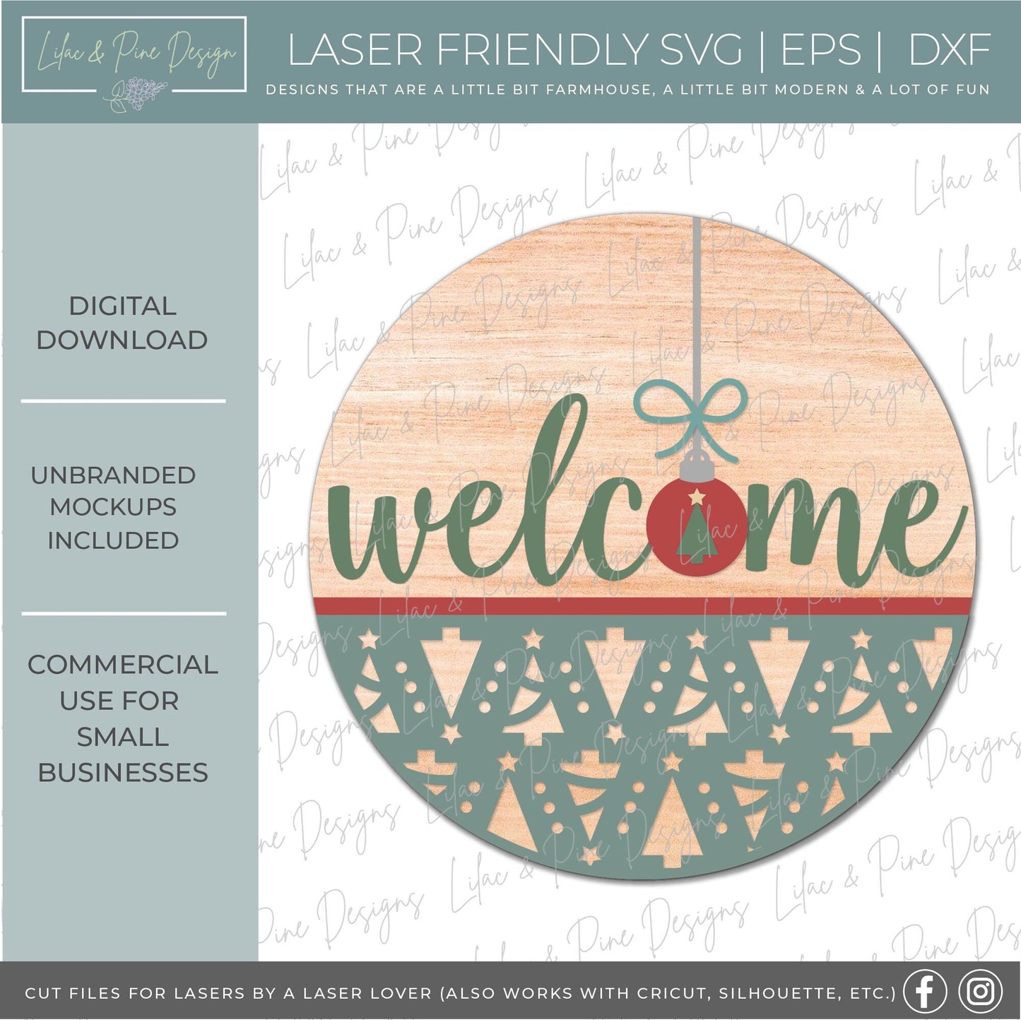 Christmas Tree welcome sign SVG, Christmas door hanger, Holiday ornament SVG, round welcome sign, Glowforge Svg, laser cut file