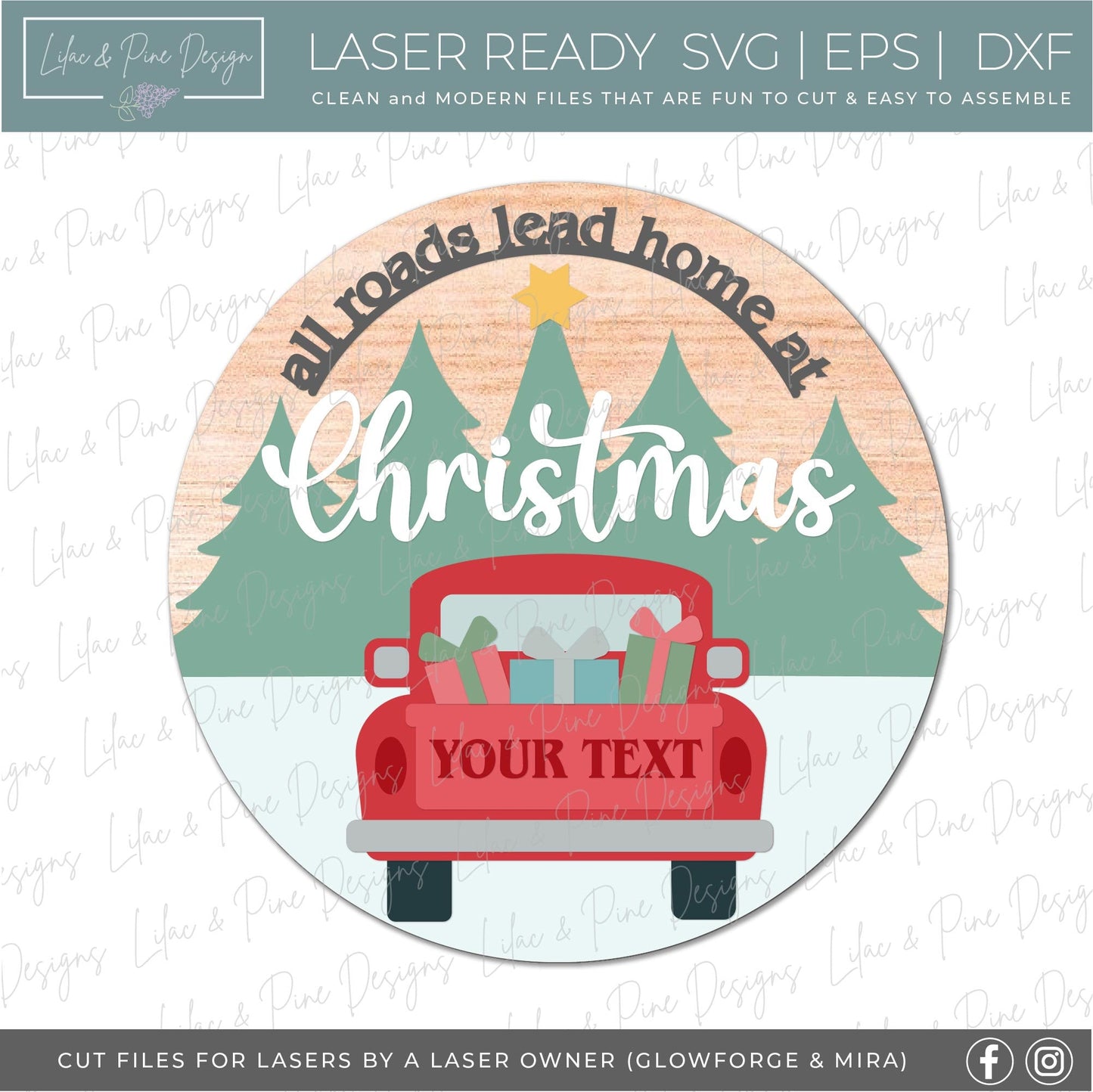All Roads Lead Home at Christmas SVG, Holiday door hanger, Vintage Christmas truck SVG, Holiday welcome, Glowforge Svg, laser cut file