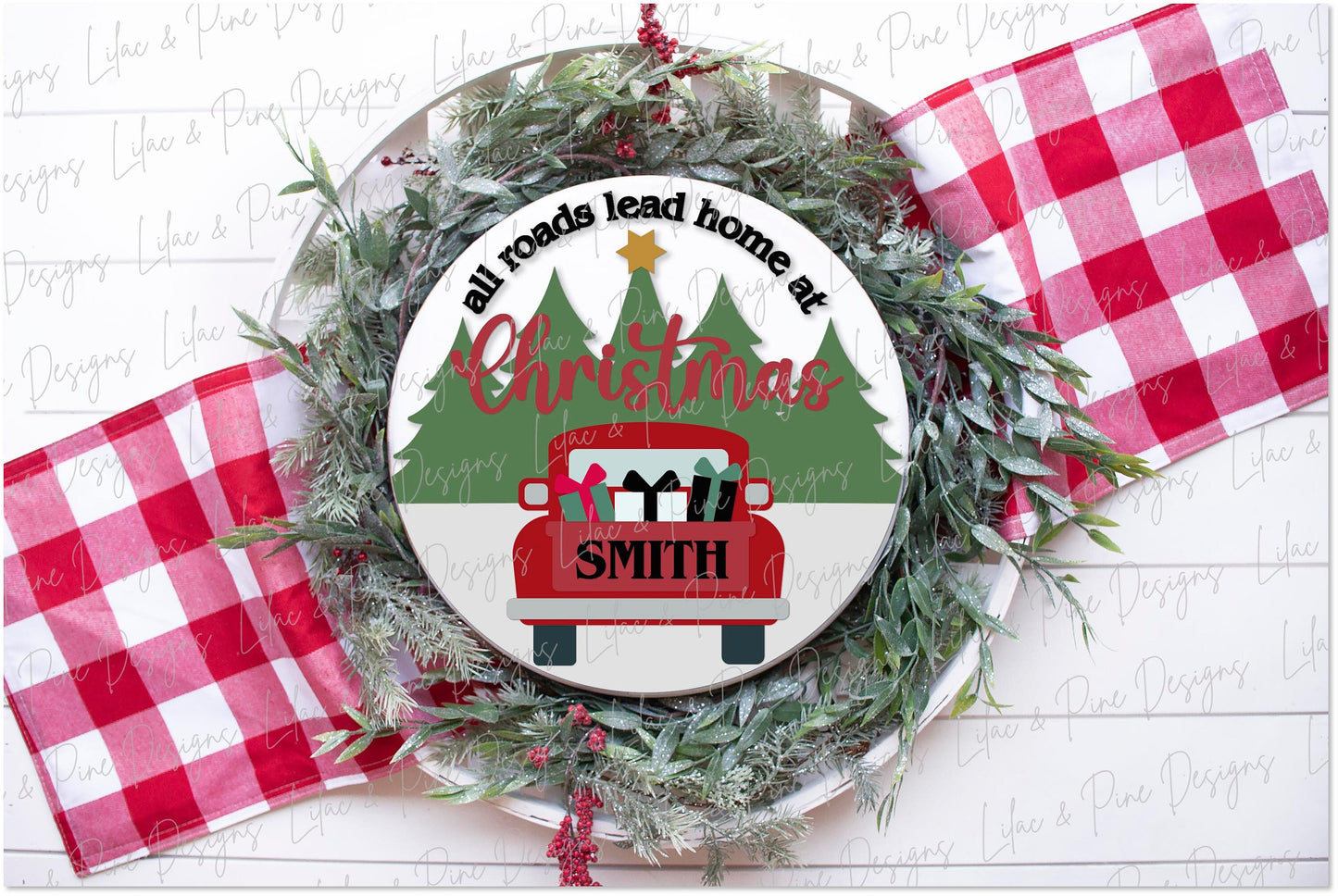 All Roads Lead Home at Christmas SVG, Holiday door hanger, Vintage Christmas truck SVG, Holiday welcome, Glowforge Svg, laser cut file