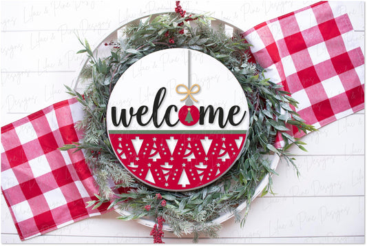 Christmas Tree welcome sign SVG, Christmas door hanger, Holiday ornament SVG, round welcome sign, Glowforge Svg, laser cut file