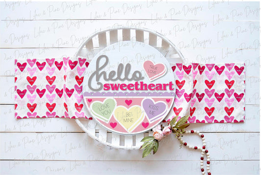Valentine's Day welcome sign SVG, hello sweetheart door hanger SVG, Valentine heart candy round sign SVG, Glowforge Svg, laser cut file
