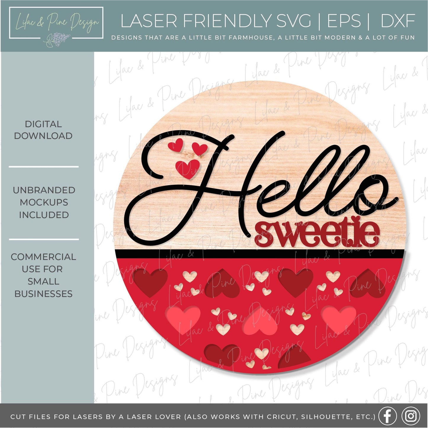 Valentine's Day welcome sign SVG, hello sweetie door hanger SVG, Valentine heart round sign svg, paint party, Glowforge Svg, laser cut file
