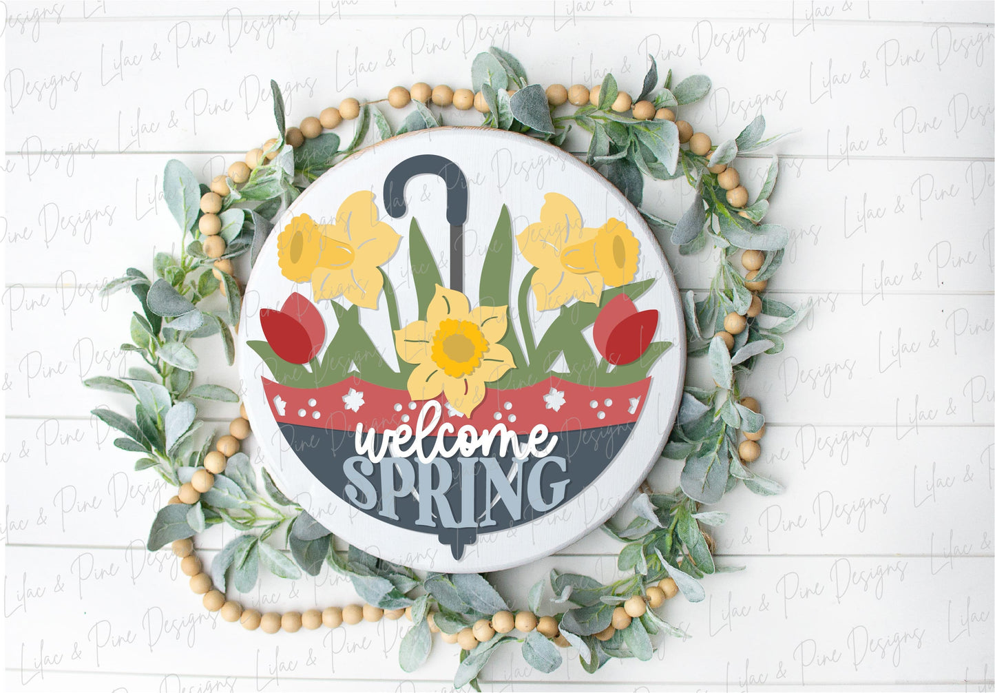 welcome spring sign SVG, tulip door hanger, umbrella Welcome SVG, spring floral decor, daffodil door hanger, Glowforge SVG, laser cut file