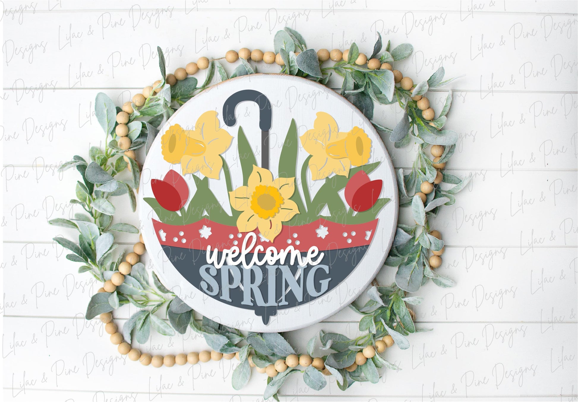 welcome spring sign SVG, tulip door hanger, umbrella Welcome SVG, spring floral decor, daffodil door hanger, Glowforge SVG, laser cut file