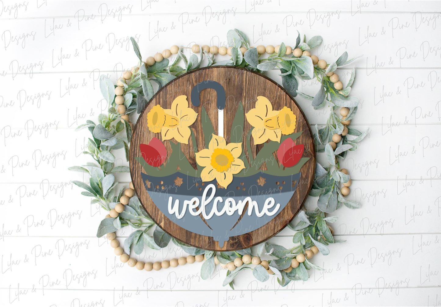 welcome spring sign SVG, tulip door hanger, umbrella Welcome SVG, spring floral decor, daffodil door hanger, Glowforge SVG, laser cut file
