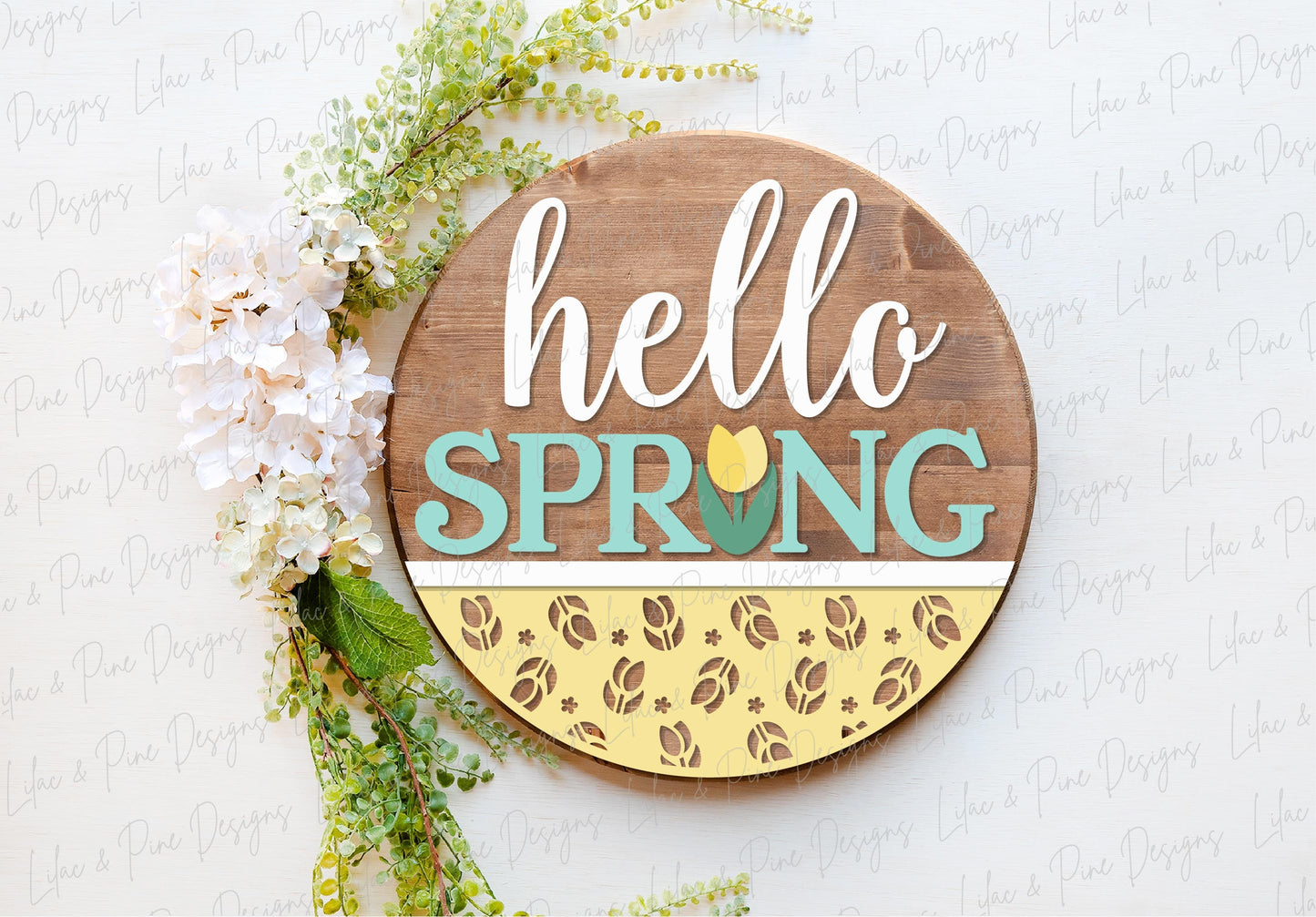 hello spring SVG, tulip door hanger, spring flower Welcome SVG, floral decor, spring laser template, Glowforge SVG, laser cut file
