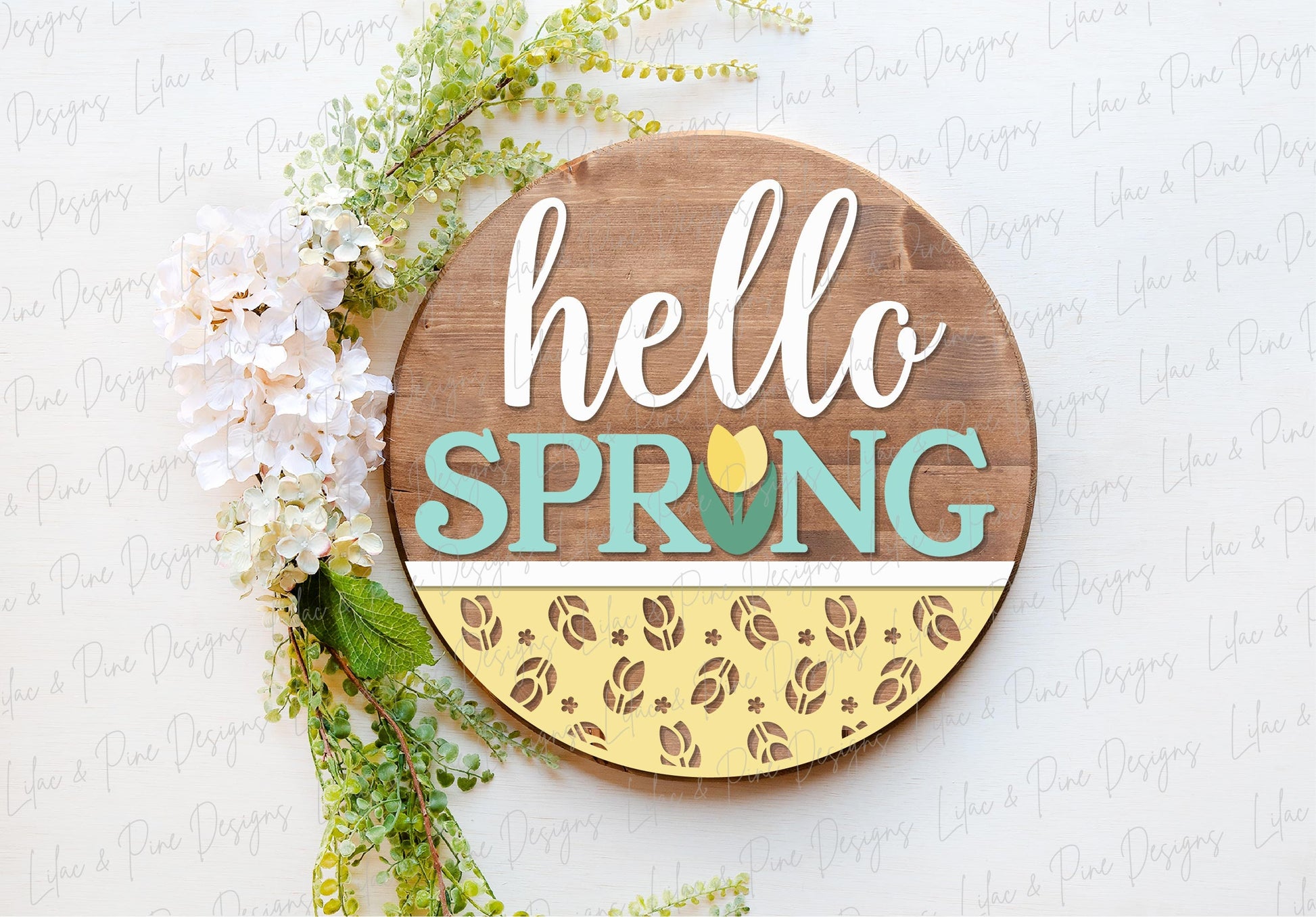 hello spring SVG, tulip door hanger, spring flower Welcome SVG, floral decor, spring laser template, Glowforge SVG, laser cut file