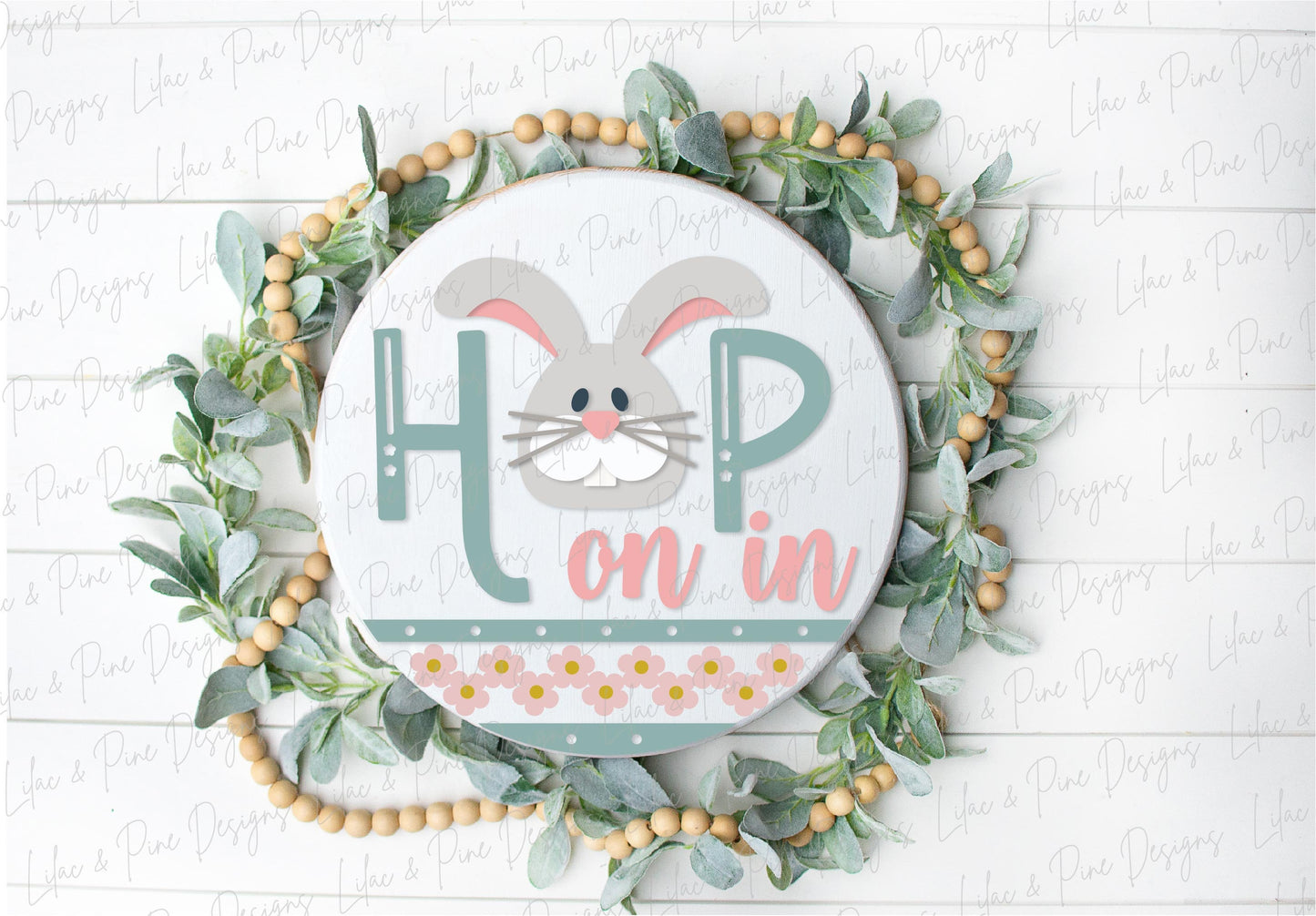 hop on in sign SVG, Easter bunny door hanger, rabbit Welcome SVG, cute Easter decor, spring laser template, Glowforge SVG, laser cut file
