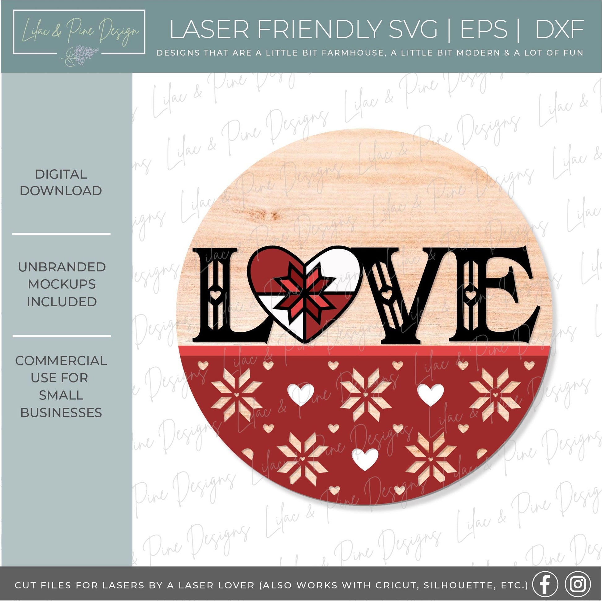 love quilt door hanger SVG, Valentine welcome sign, quilt heart round sign, Valentines Day decor, Glowforge SVG, laser cut file