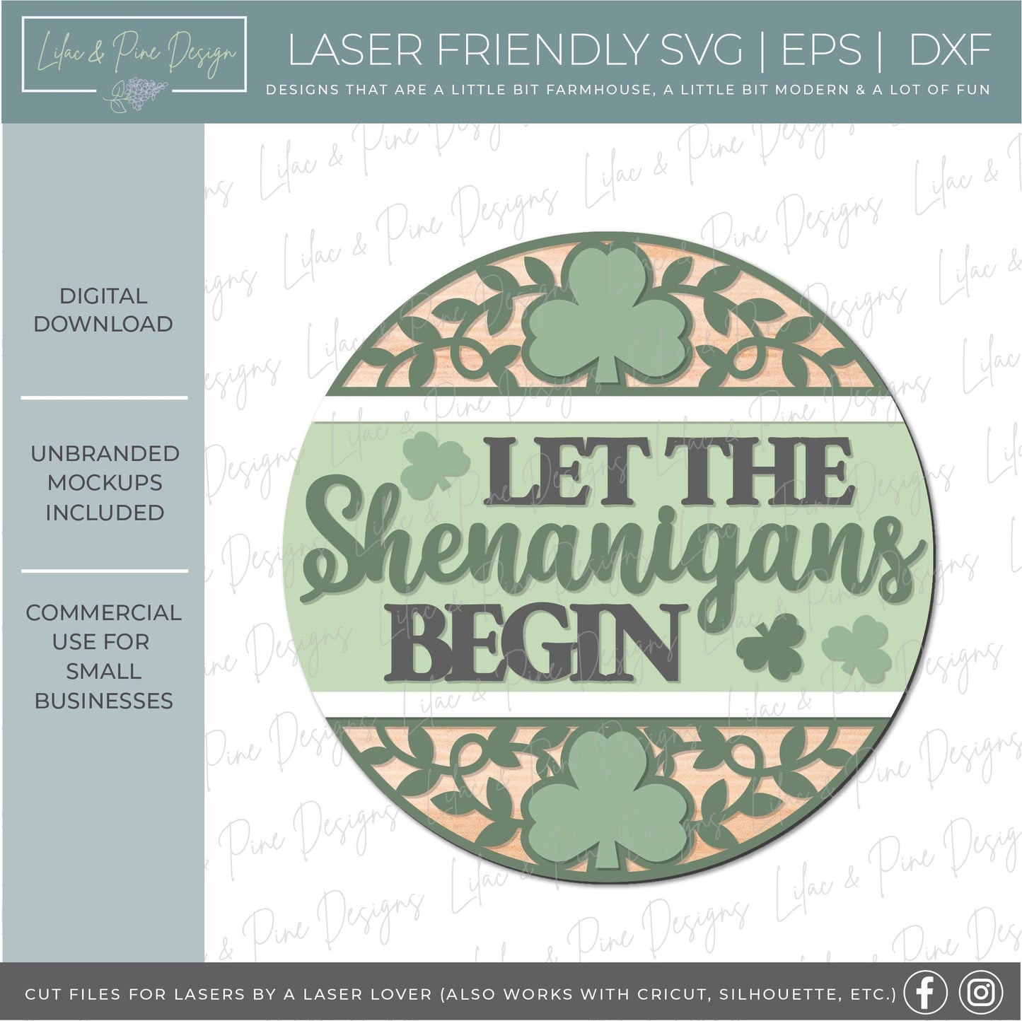 Let the Shenanigans begin sign, Shamrock door hanger SVG, St Patricks Day welcome sign, St Paddys day decor, Glowforge SVG, laser cut file