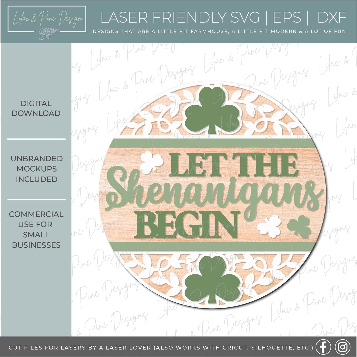 Let the Shenanigans begin sign, Shamrock door hanger SVG, St Patricks Day welcome sign, St Paddys day decor, Glowforge SVG, laser cut file