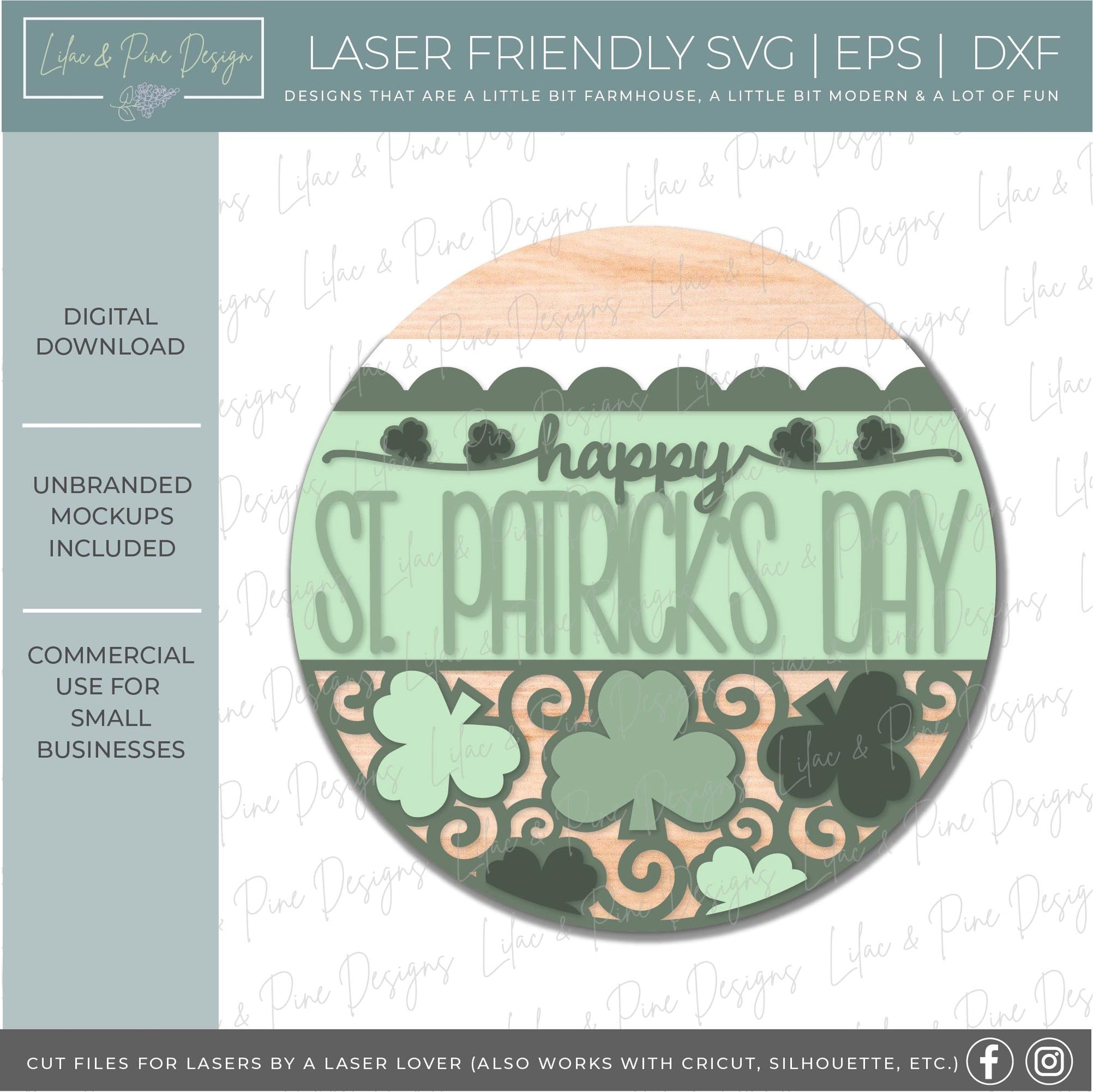 Happy St Patricks Day sign, Shamrock door hanger SVG, St Patrick welcome sign, St Paddys day decor, Irish svg, Glowforge SVG, laser cut file