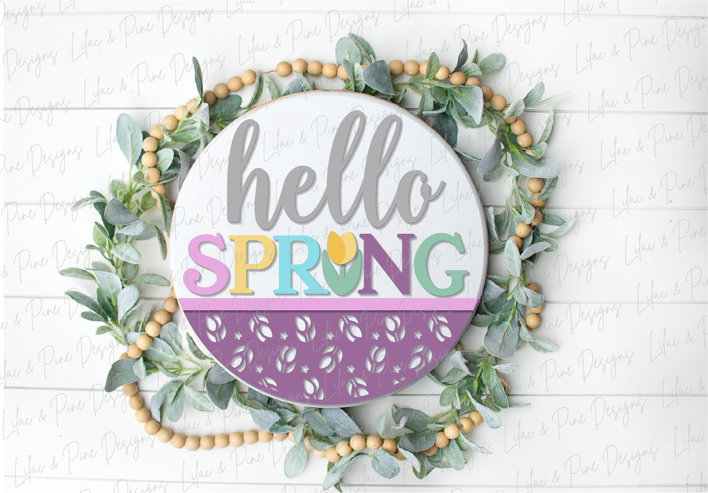 hello spring SVG, tulip door hanger, spring flower Welcome SVG, floral decor, spring laser template, Glowforge SVG, laser cut file